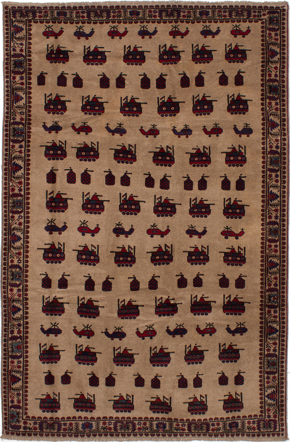 Hand-knotted Rare War Tan Wool Rug 6'8" x 10'2" Size: 6'8" x 10'2"  