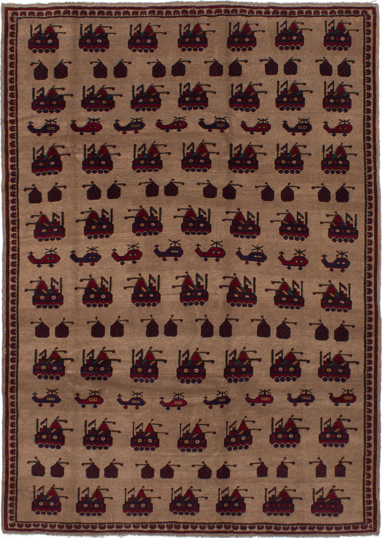 Hand-knotted Rare War Tan Wool Rug 6'11" x 9'6" Size: 6'11" x 9'6"  