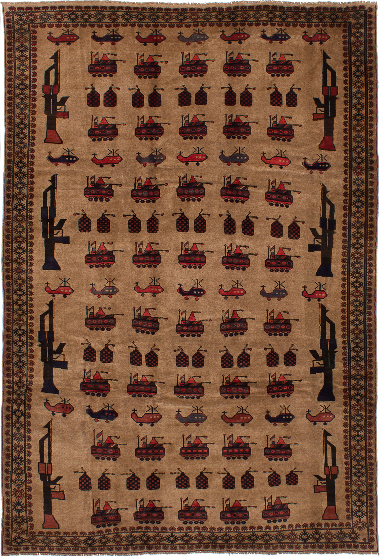 Hand-knotted Rare War Tan Wool Rug 6'8" x 9'10" Size: 6'8" x 9'10"  