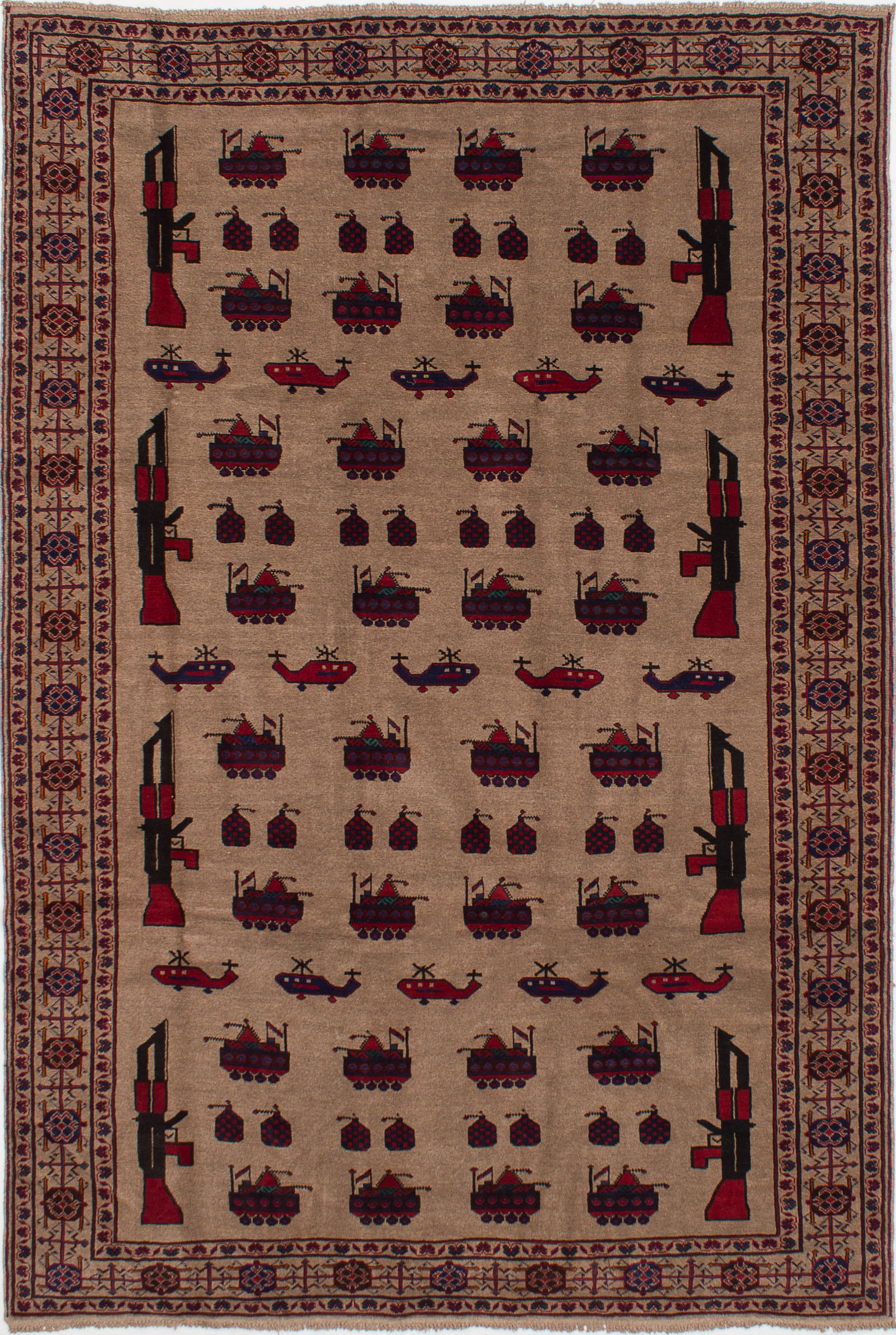 Hand-knotted Rare War Tan Wool Rug 6'6" x 9'10" Size: 6'6" x 9'10"  