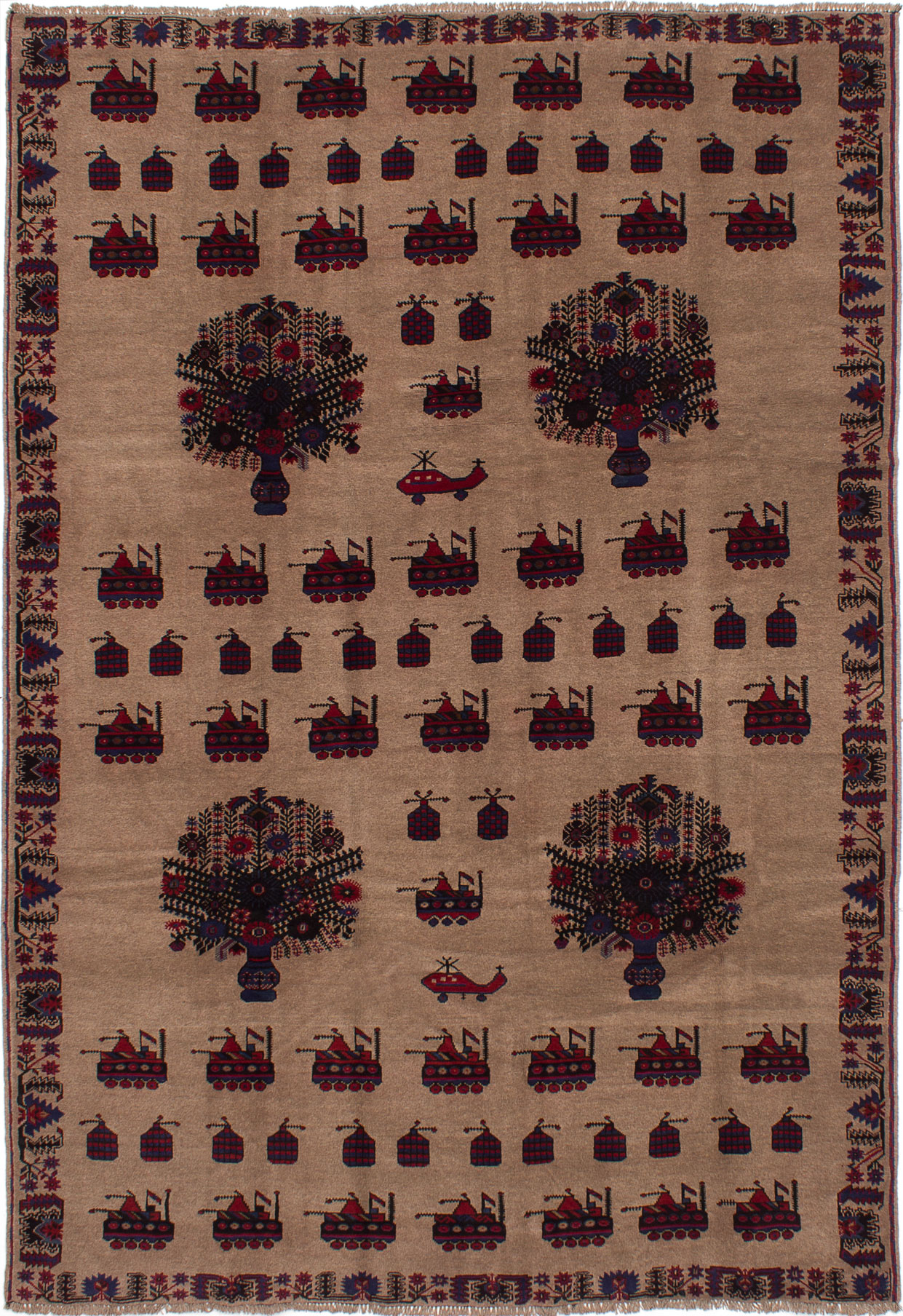 Hand-knotted Rare War Tan Wool Rug 6'8" x 9'7" Size: 6'8" x 9'7"  