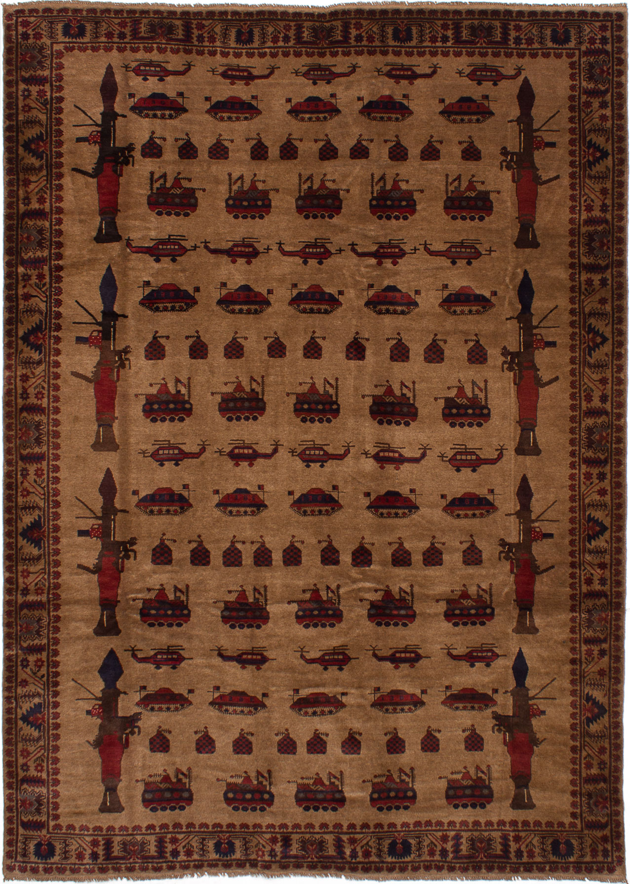 Hand-knotted Rare War Light Brown Wool Rug 6'10" x 9'9" Size: 6'10" x 9'9"  