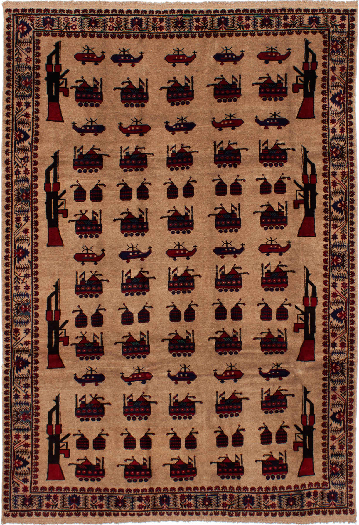 Hand-knotted Rare War Tan Wool Rug 6'6" x 9'6" Size: 6'6" x 9'6"  