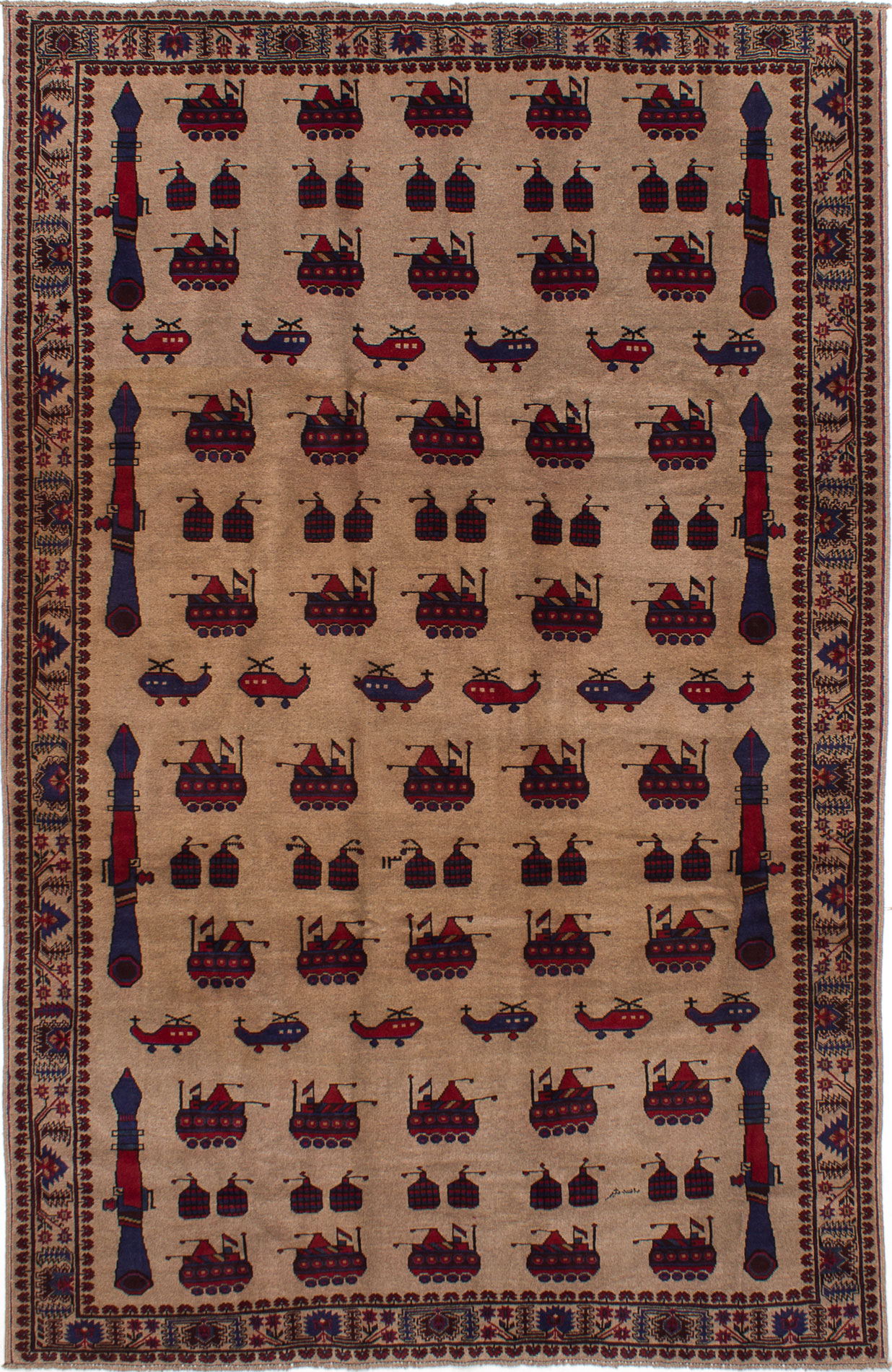 Hand-knotted Rare War Tan Wool Rug 6'7" x 10'2" Size: 6'7" x 10'2"  