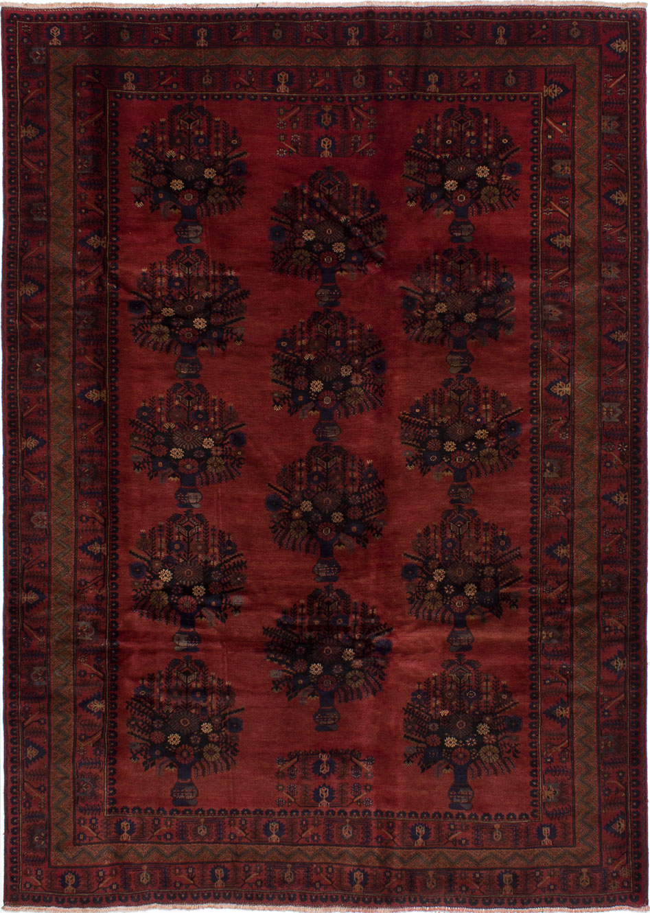 Hand-knotted Finest Rizbaft Dark Red Wool Rug 7'0" x 9'8" Size: 7'0" x 9'8"  