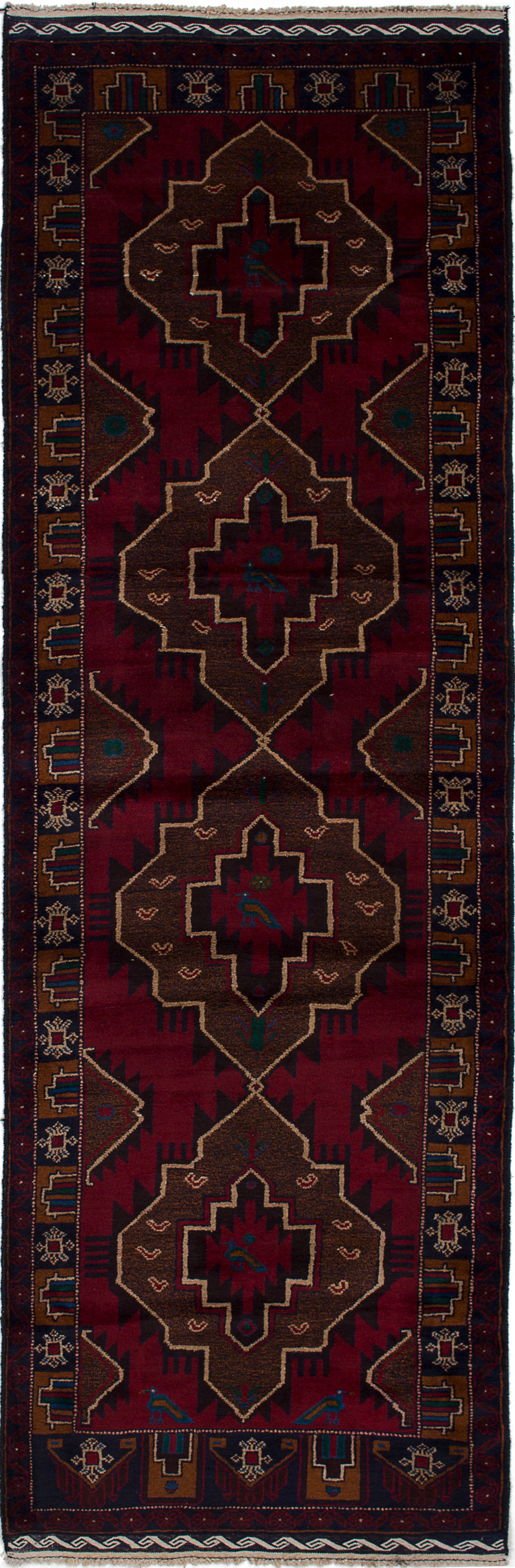 Hand-knotted Teimani Red Wool Rug 2'11" x 9'5" Size: 2'11" x 9'5"  