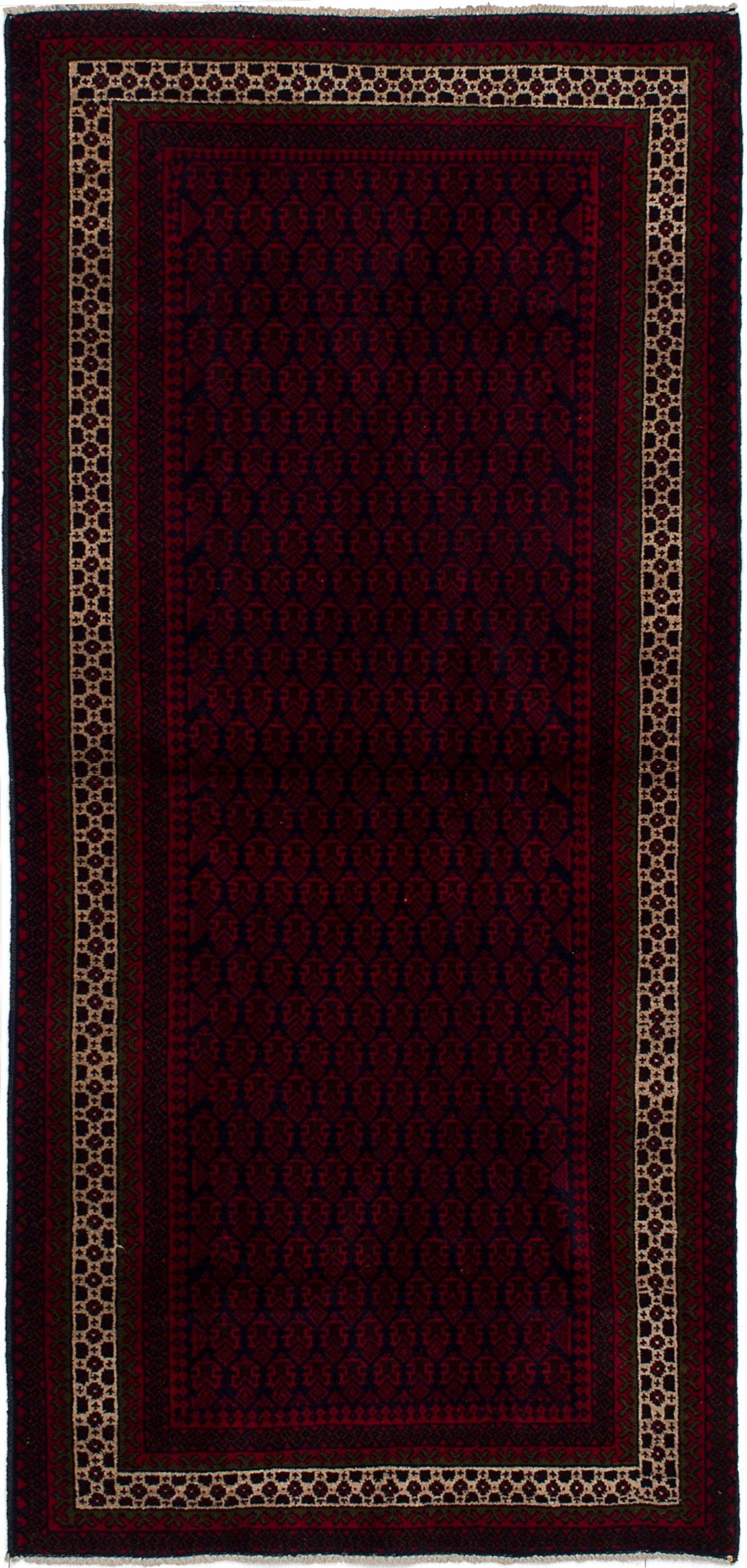 Hand-knotted Finest Rizbaft Dark Navy, Red Wool Rug 2'11" x 6'3" Size: 2'11" x 6'3"  