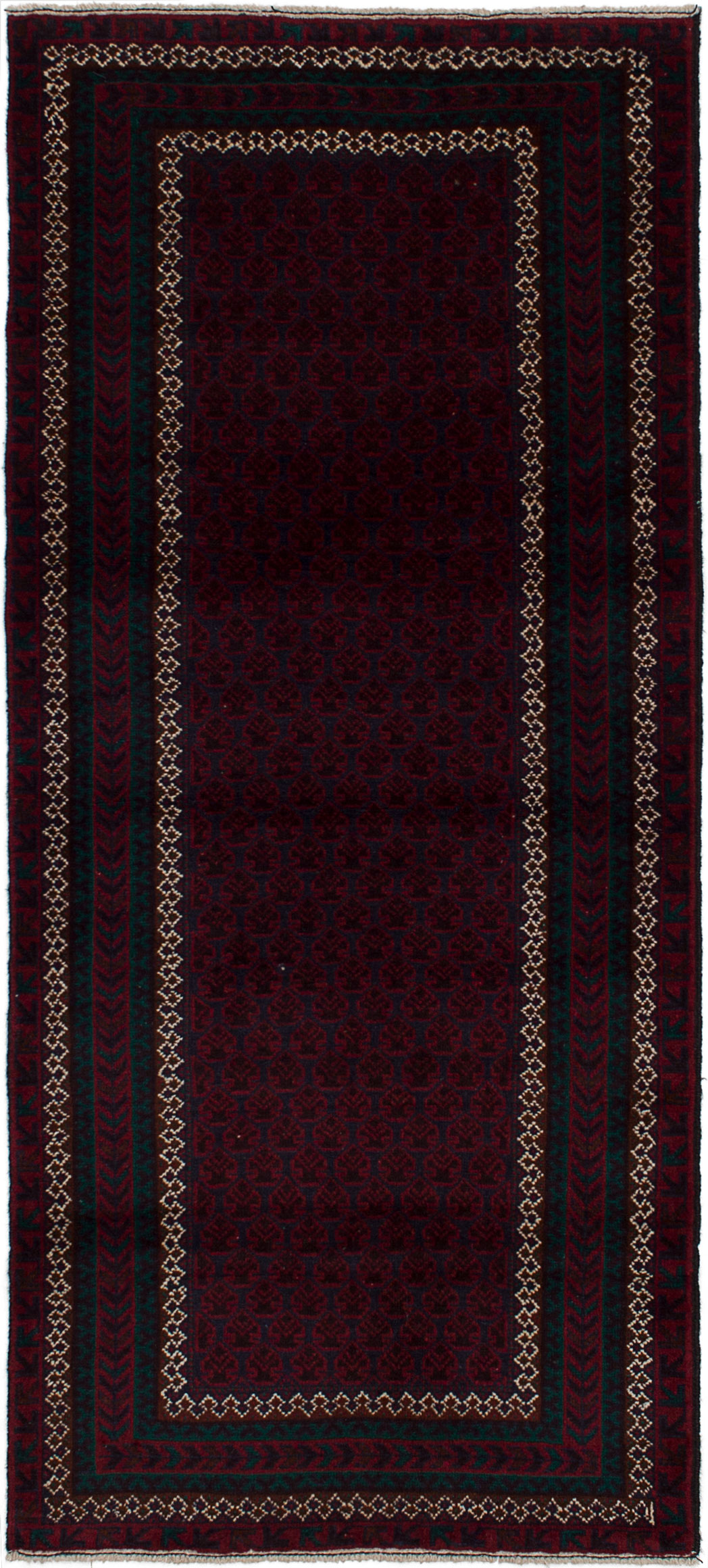 Hand-knotted Finest Rizbaft Dark Navy, Dark Red Wool Rug 2'8" x 6'0" Size: 2'8" x 6'0"  