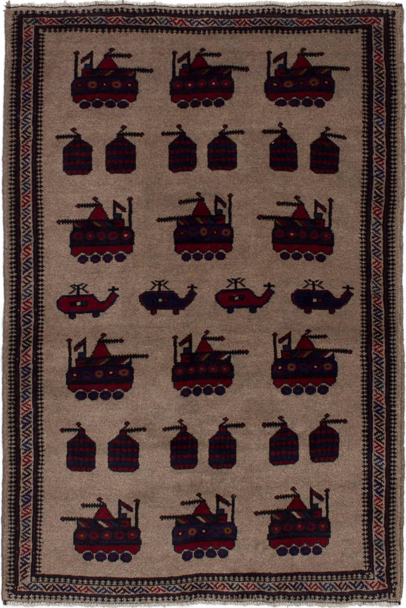 Hand-knotted Rare War Tan Wool Rug 3'0" x 4'5"  Size: 3'0" x 4'5"  