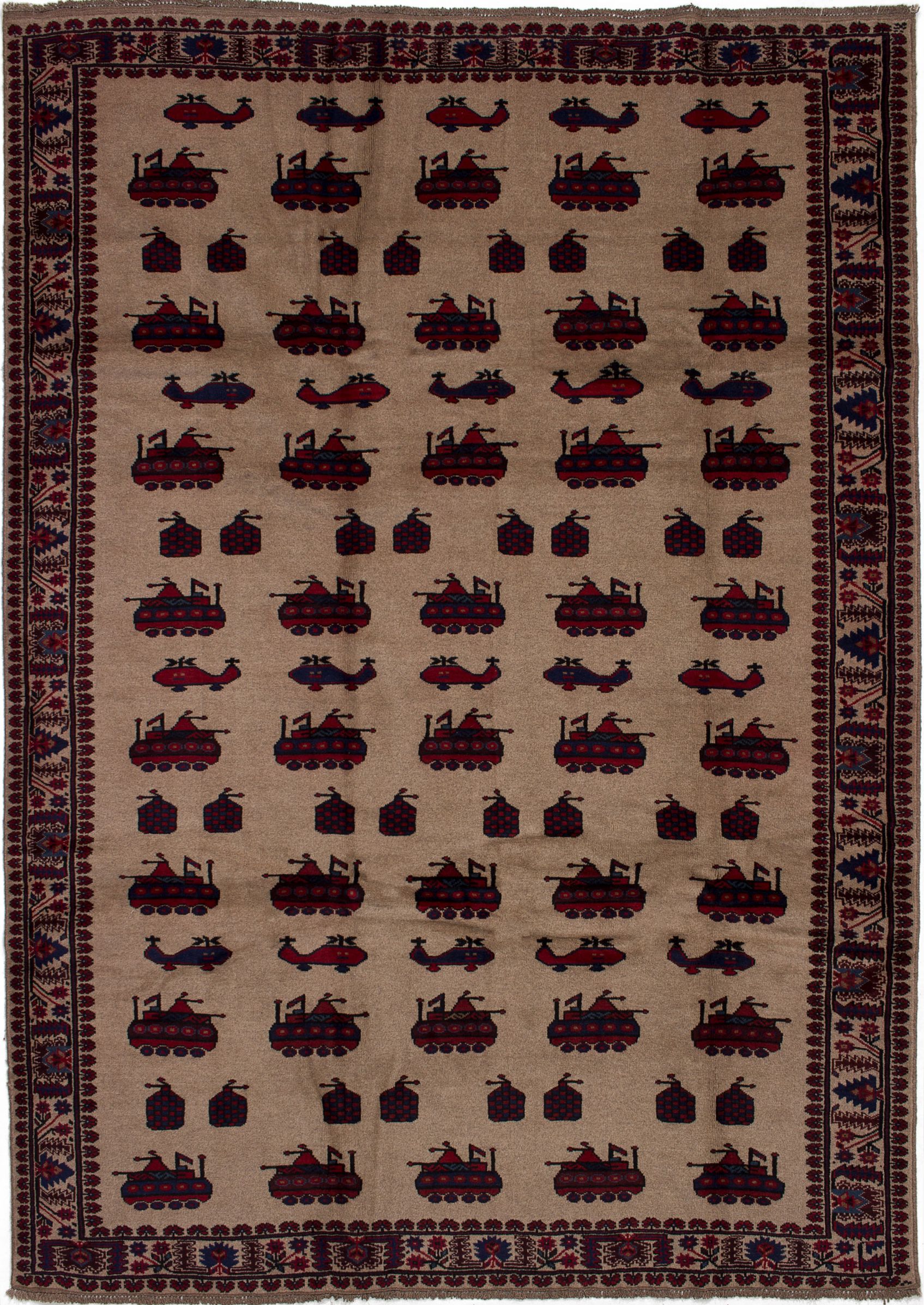 Hand-knotted Rare War Red, Tan Wool Rug 6'11" x 9'9" Size: 6'11" x 9'9"  