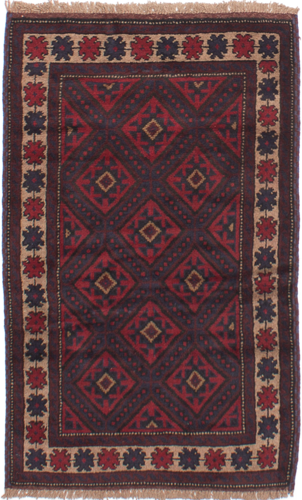 Hand-knotted Finest Rizbaft Dark Red Wool Rug 2'11" x 4'10"  Size: 2'11" x 4'10"  