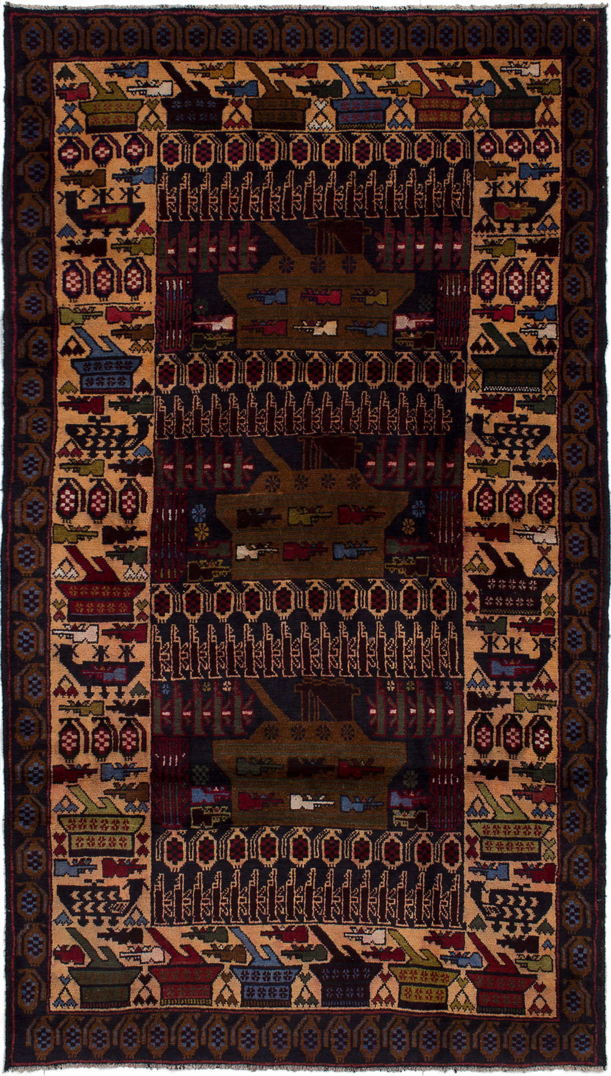 Hand-knotted Rare War Brown Wool Rug 4'0" x 7'1" Size: 4'0" x 7'1"  
