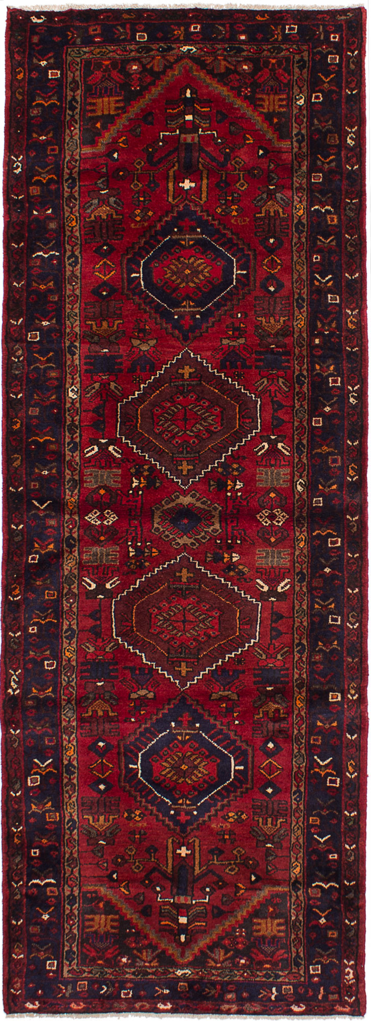 Hand-knotted Hamadan Dark Red Wool Rug 3'5" x 9'10"  Size: 3'5" x 9'10"  