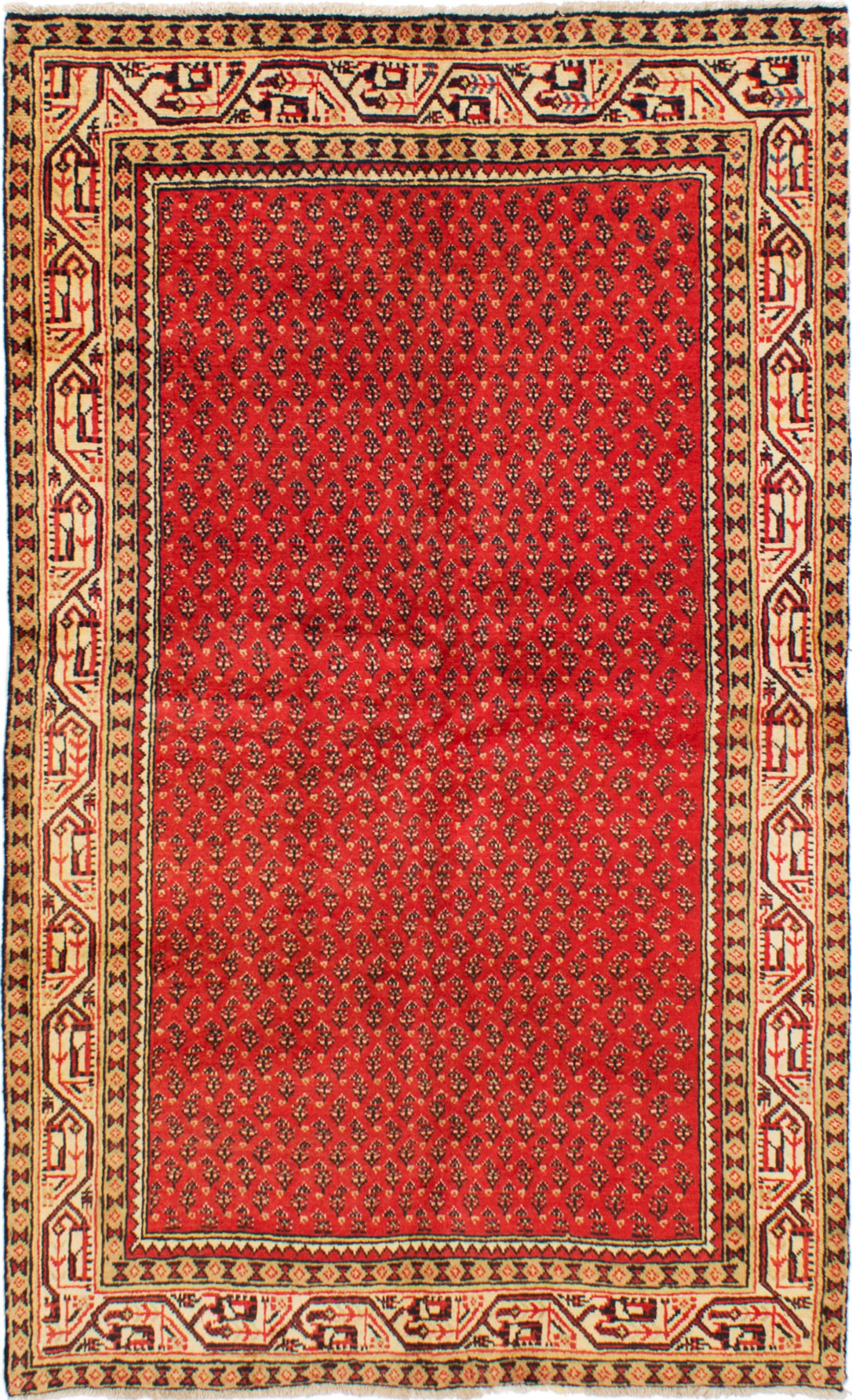 Hand-knotted Arak Red Wool Rug 4'1" x 6'10" Size: 4'1" x 6'10"  