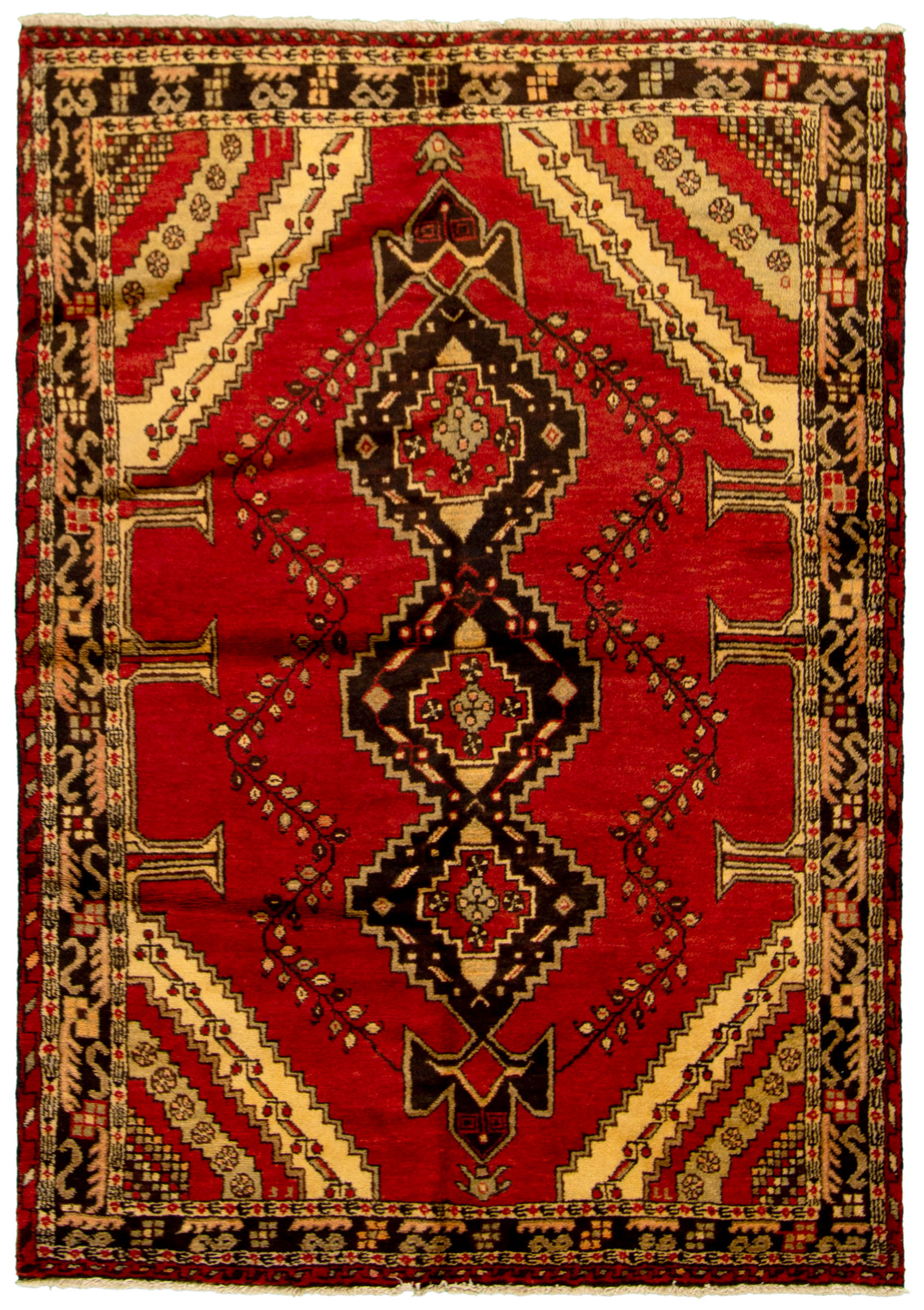 Hand-knotted Hamadan Red Wool Rug 4'7" x 6'8"  Size: 4'7" x 6'8"  