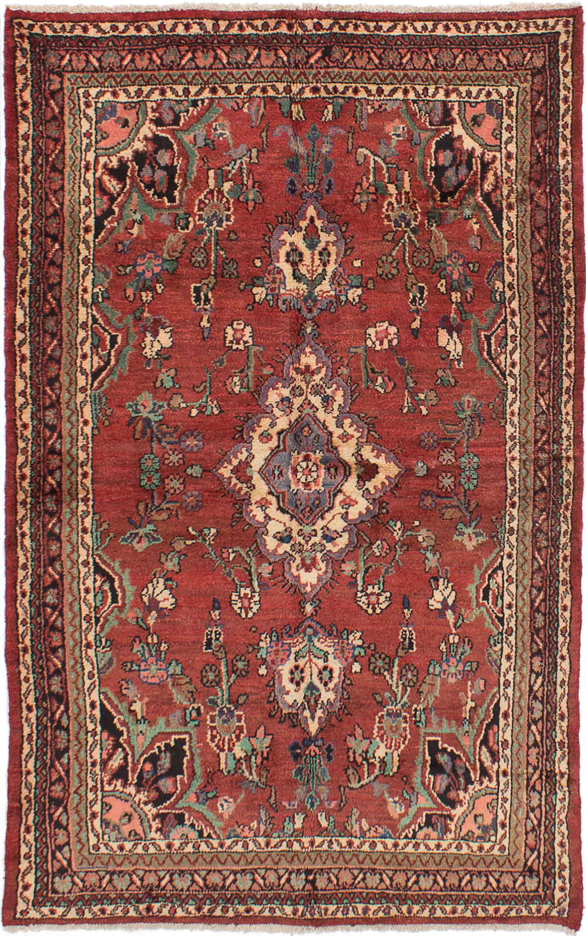 Hand-knotted Hamadan Red Wool Rug 4'4" x 7'1"  Size: 4'4" x 7'1"  