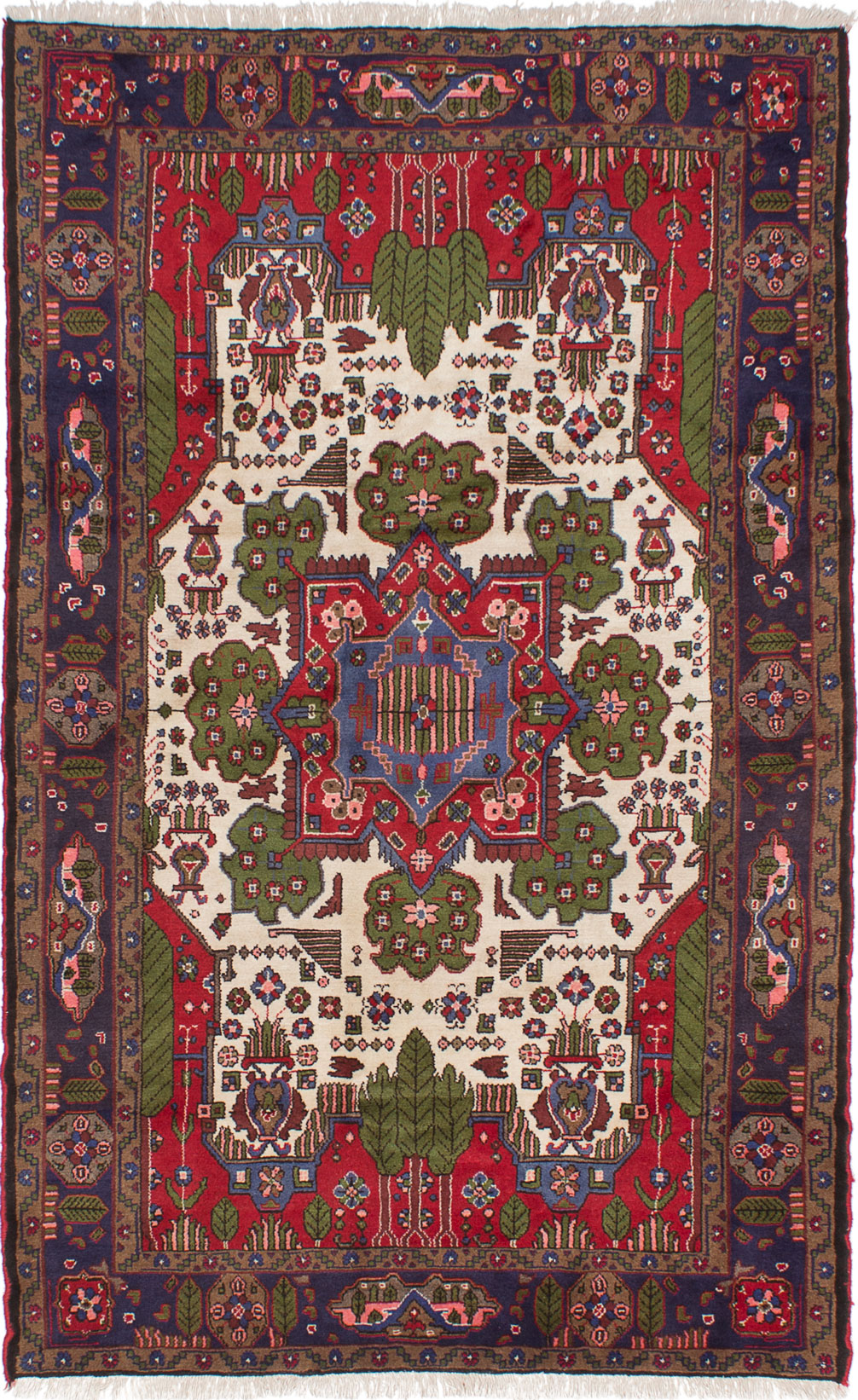 Hand-knotted Nahavand Cream, Red Wool Rug 4'11" x 7'10" Size: 4'11" x 7'10"  