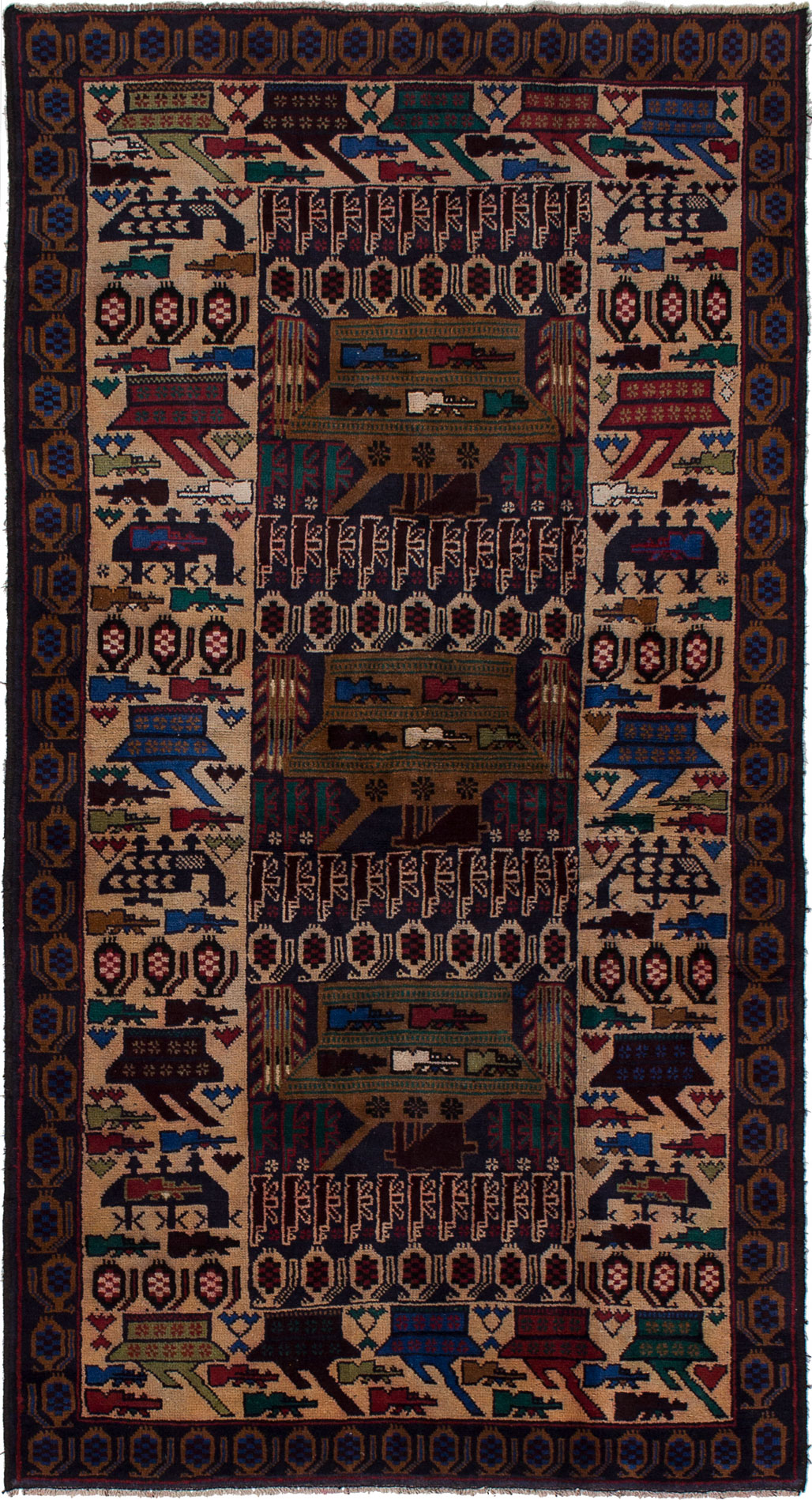 Hand-knotted Rare War Brown Wool Rug 3'8" x 6'11" Size: 3'8" x 6'11"  