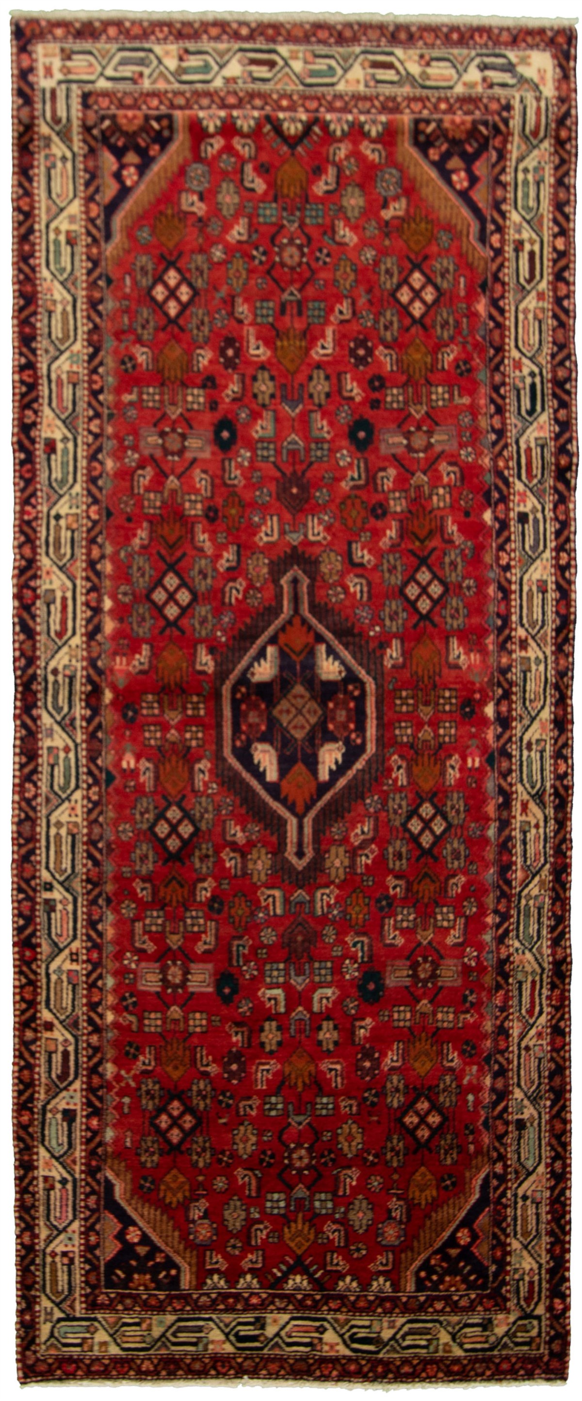Hand-knotted Hamadan Red Wool Rug 3'8" x 9'2"  Size: 3'8" x 9'2"  