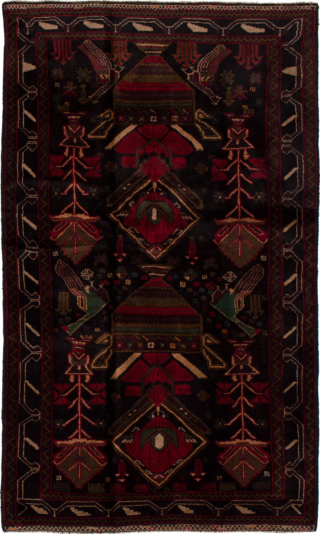 Hand-knotted Finest Rizbaft Dark Brown, Red Wool Rug 3'9" x 6'9" Size: 3'9" x 6'9"  