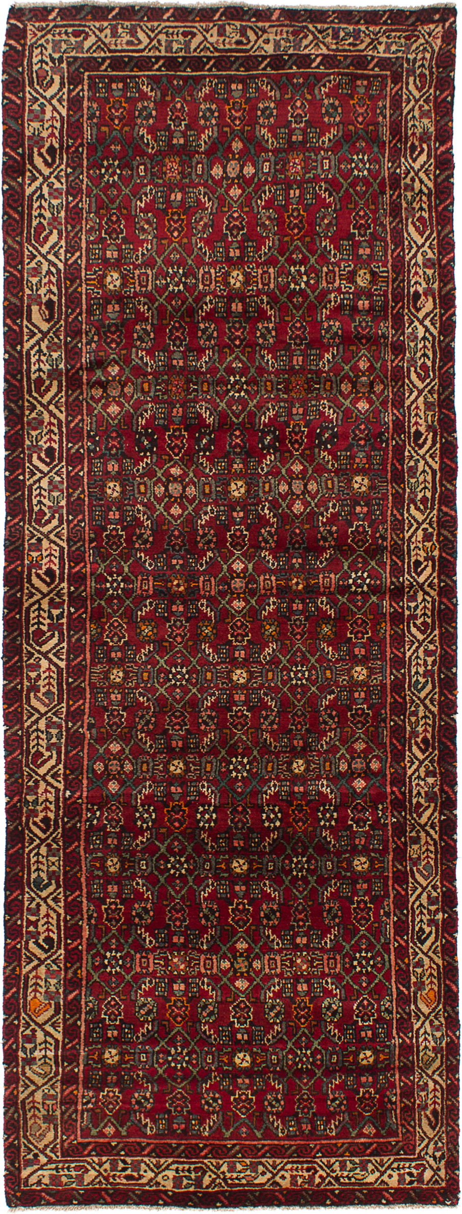 Hand-knotted Hamadan Dark Red Wool Rug 3'7" x 10'2"  Size: 3'7" x 10'2"  