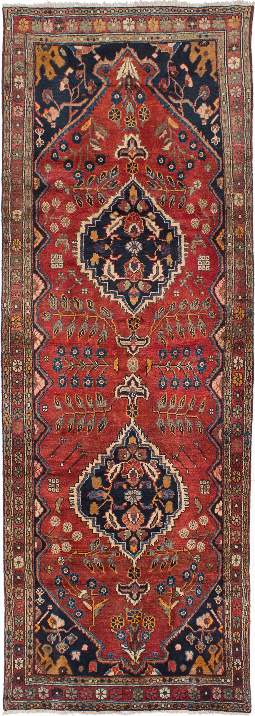 Hand-knotted Hamadan Red Wool Rug 3'7" x 10'4"  Size: 3'7" x 10'4"  