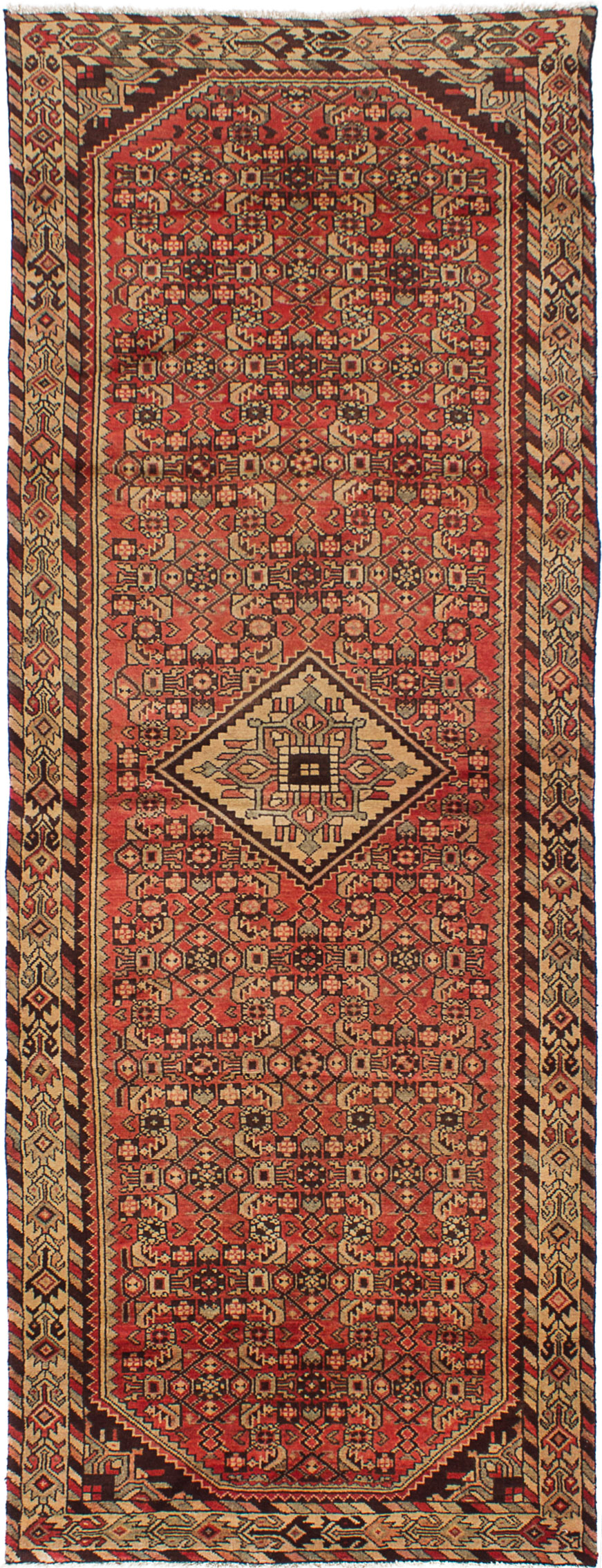 Hand-knotted Persian Vintage Dark Copper Wool Rug 3'4" x 9'9" Size: 3'4" x 9'9"  