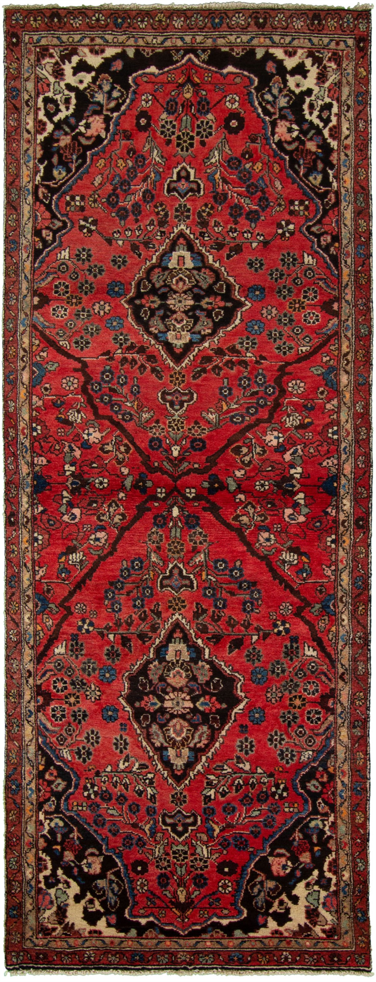 Hand-knotted Hamadan Red Wool Rug 3'6" x 9'9"  Size: 3'6" x 9'9"  
