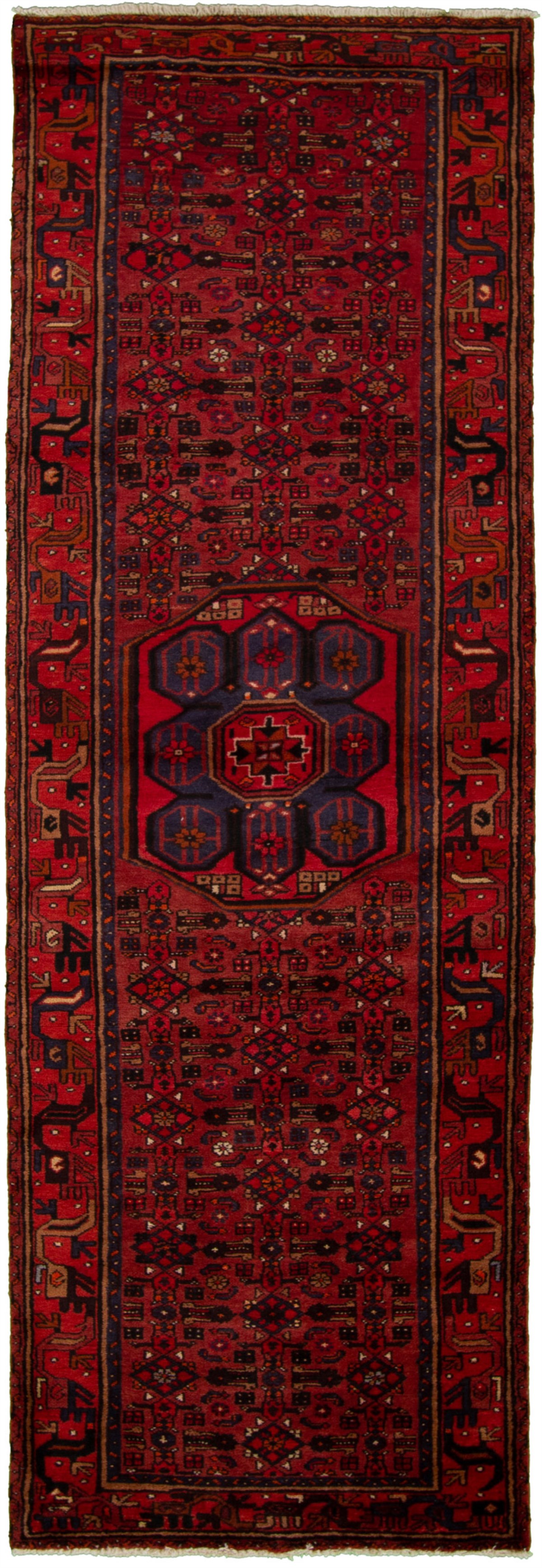 Hand-knotted Hamadan Red Wool Rug 3'2" x 9'10"  Size: 3'2" x 9'10"  