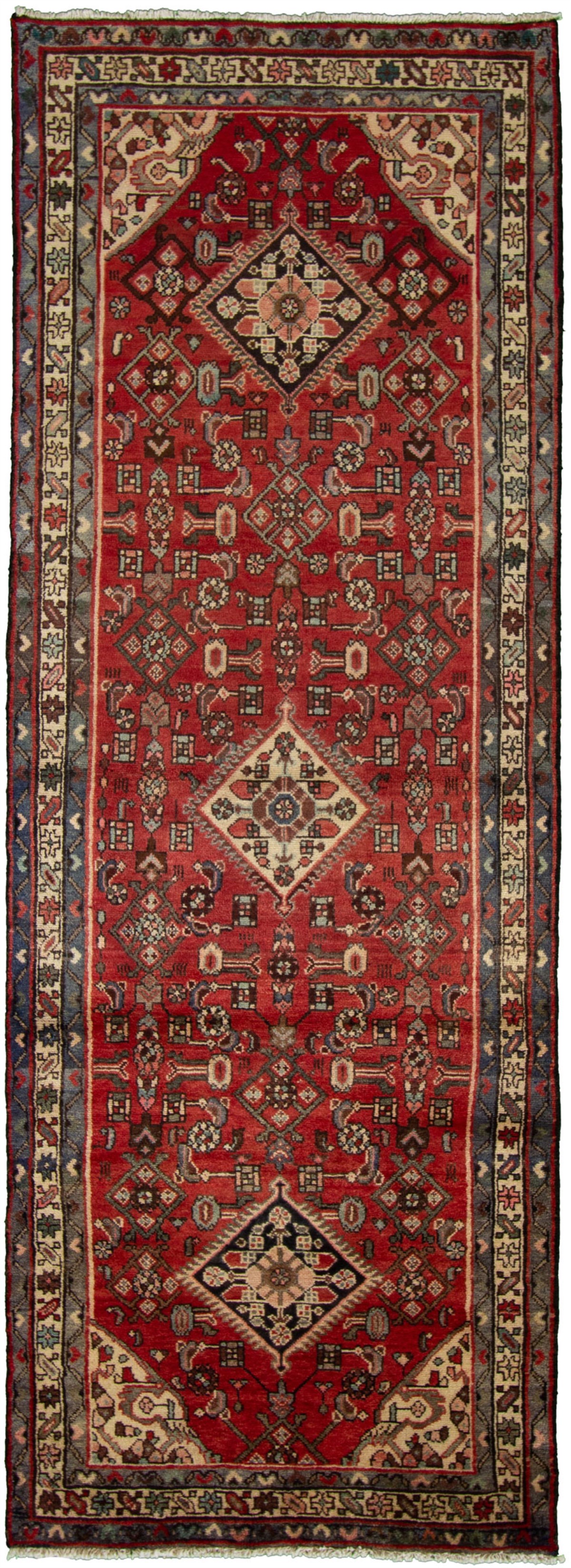 Hand-knotted Hamadan Red Wool Rug 3'6" x 10'1" Size: 3'6" x 10'1"  