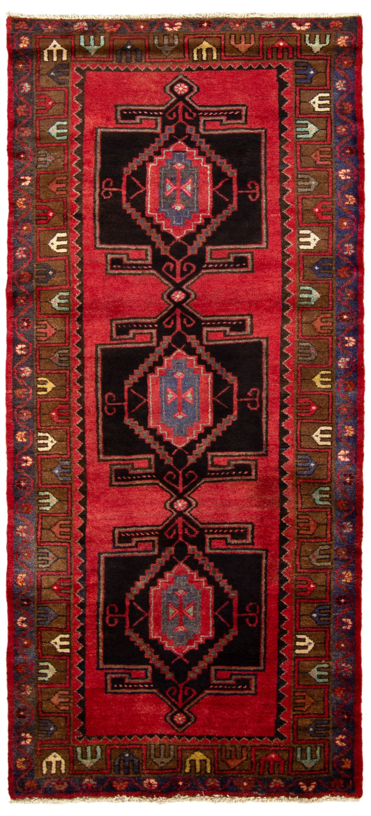 Hand-knotted Hamadan Red Wool Rug 3'7" x 7'0"  Size: 3'7" x 7'0"  