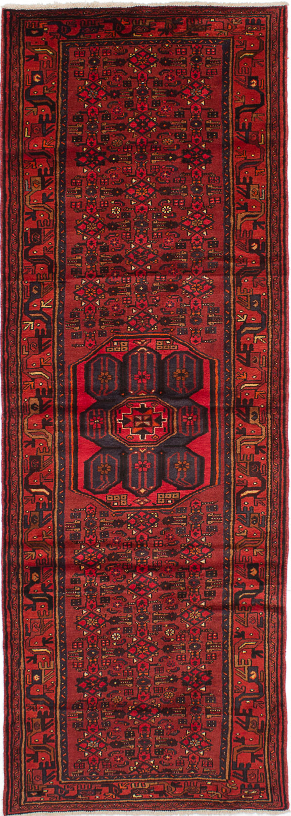 Hand-knotted Hamadan Red Wool Rug 3'5" x 10'1"  Size: 3'5" x 10'1"  