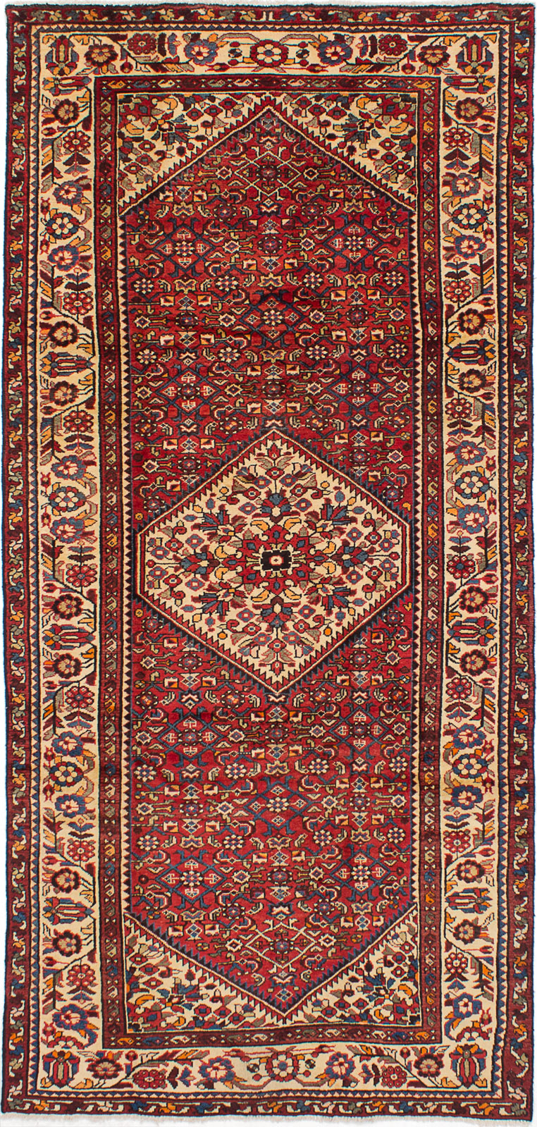 Hand-knotted Hamadan Cream, Red Wool Rug 4'9" x 10'1" Size: 4'9" x 10'1"  