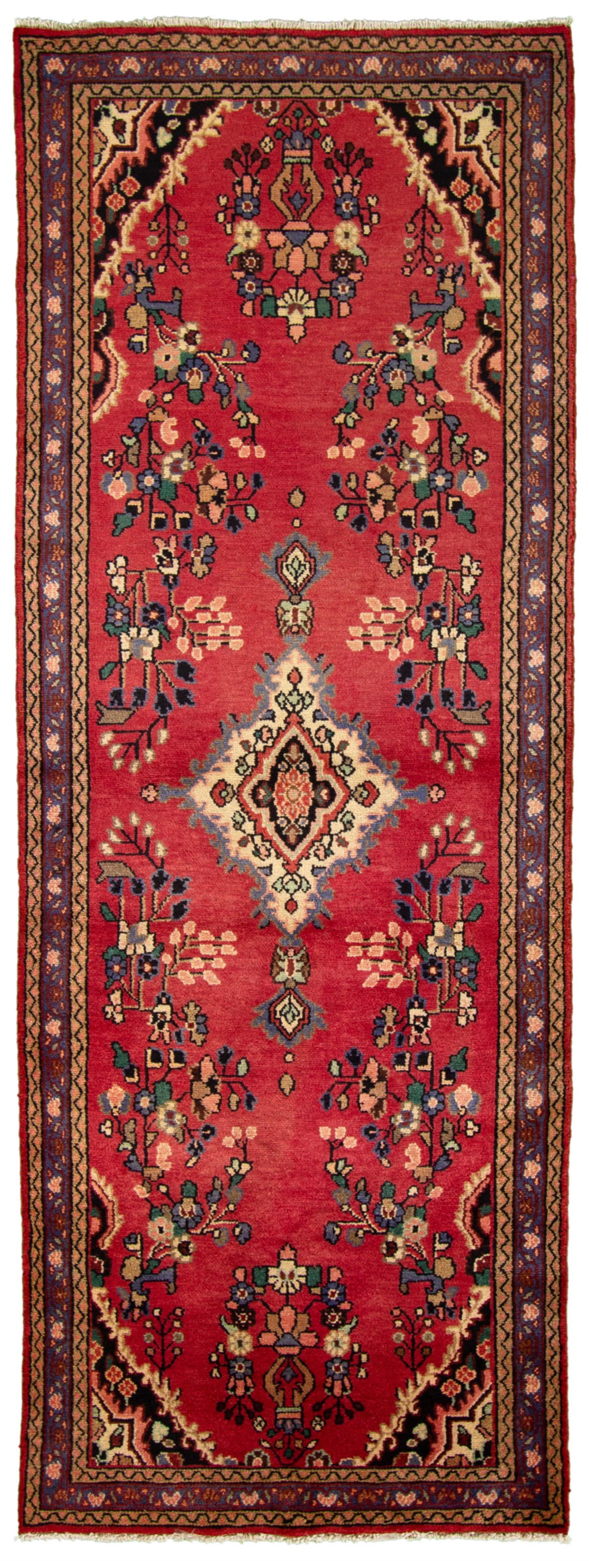 Hand-knotted Hamadan Red Wool Rug 3'6" x 9'10"  Size: 3'6" x 9'10"  