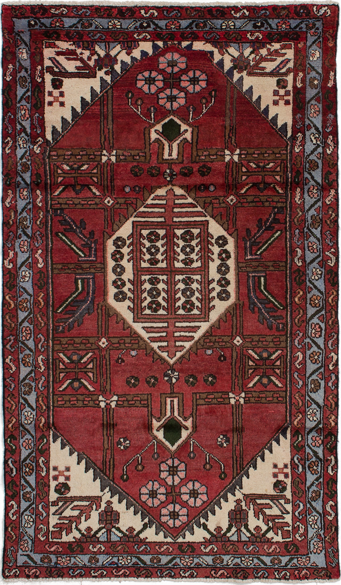 Hand-knotted Hamadan Red Wool Rug 3'7" x 6'2"  Size: 3'7" x 6'2"  