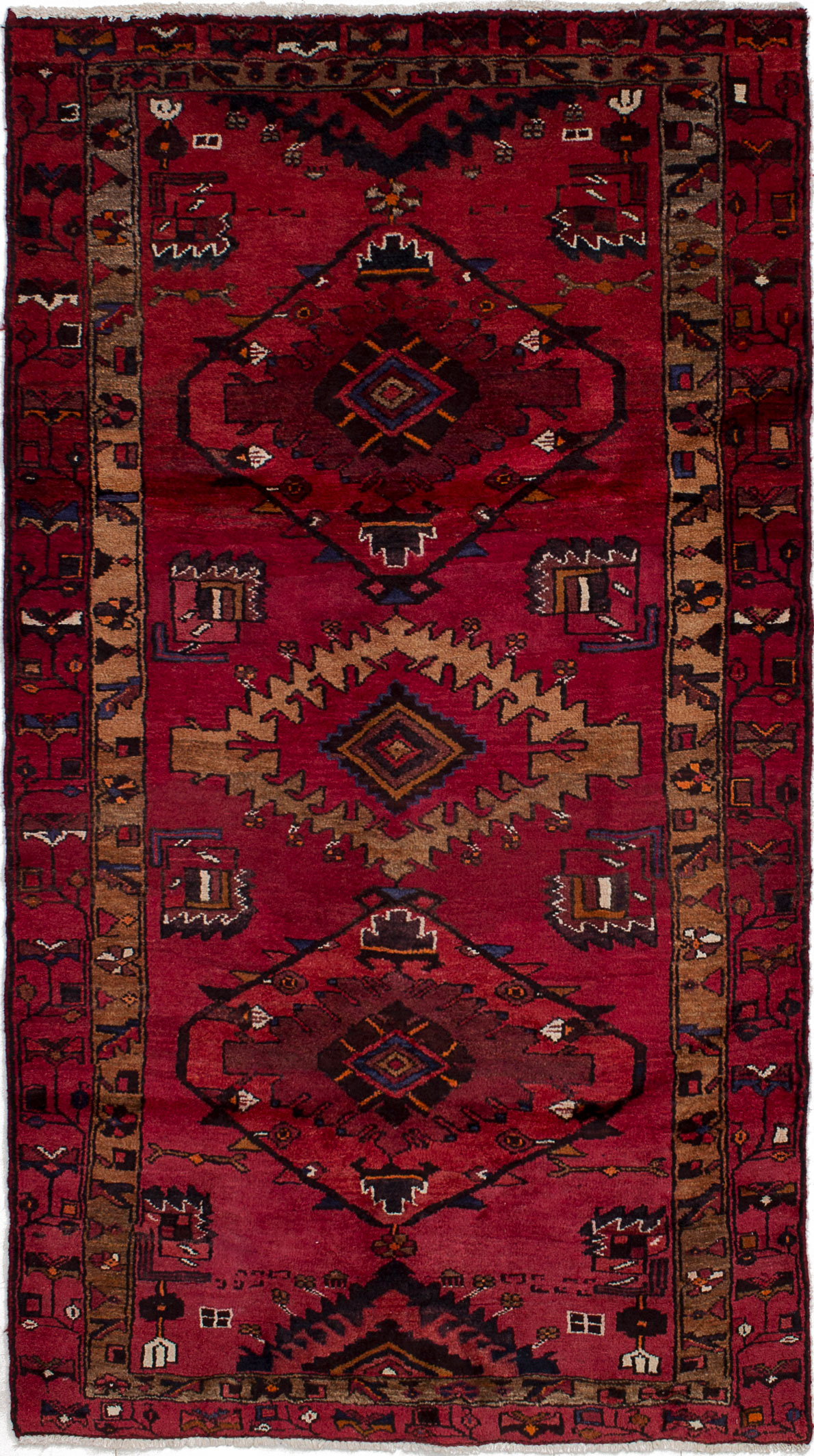 Hand-knotted Hamadan Red Wool Rug 3'6" x 6'4"  Size: 3'6" x 6'4"  