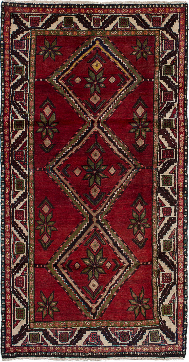 Hand-knotted Hamadan Red Wool Rug 3'7" x 6'9"  Size: 3'7" x 6'9"  