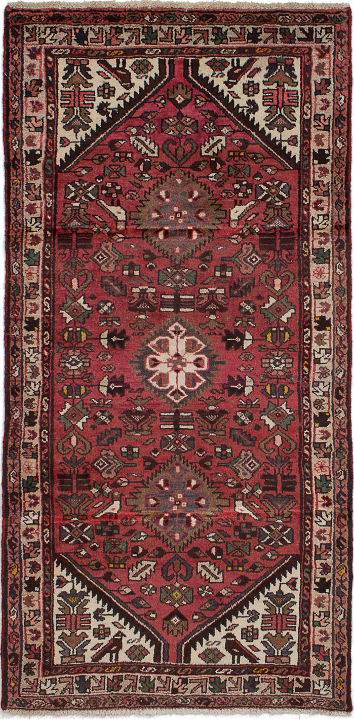 Hand-knotted Hamadan Red Wool Rug 3'3" x 6'8"  Size: 3'3" x 6'8"  