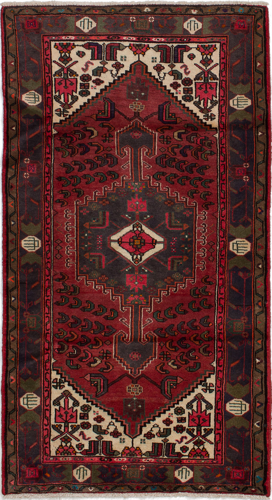 Hand-knotted Hamadan Cream, Red Wool Rug 3'5" x 6'4" Size: 3'5" x 6'4"  