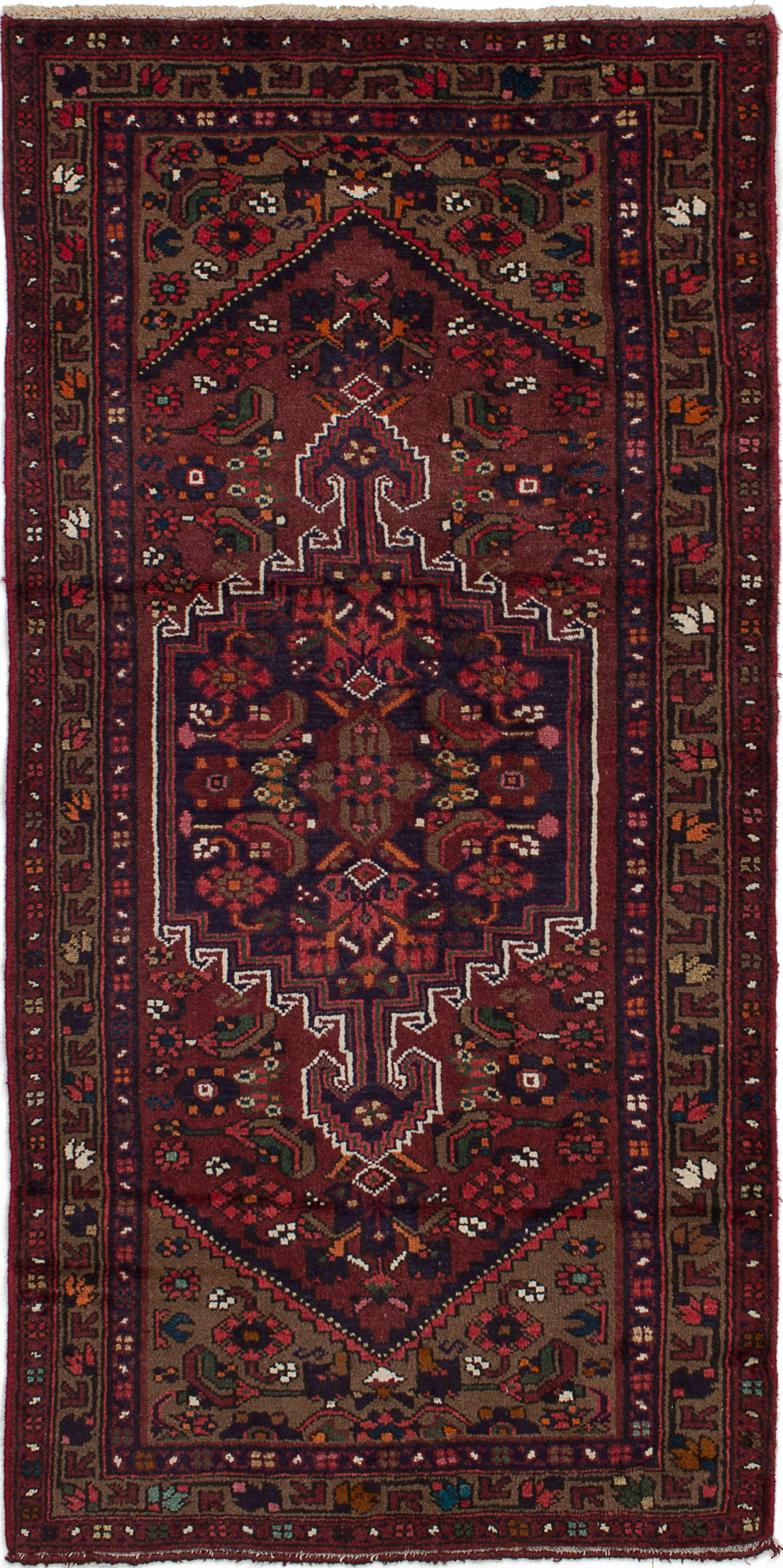 Hand-knotted Hamadan Red Wool Rug 3'1" x 6'7" Size: 3'1" x 6'7"  