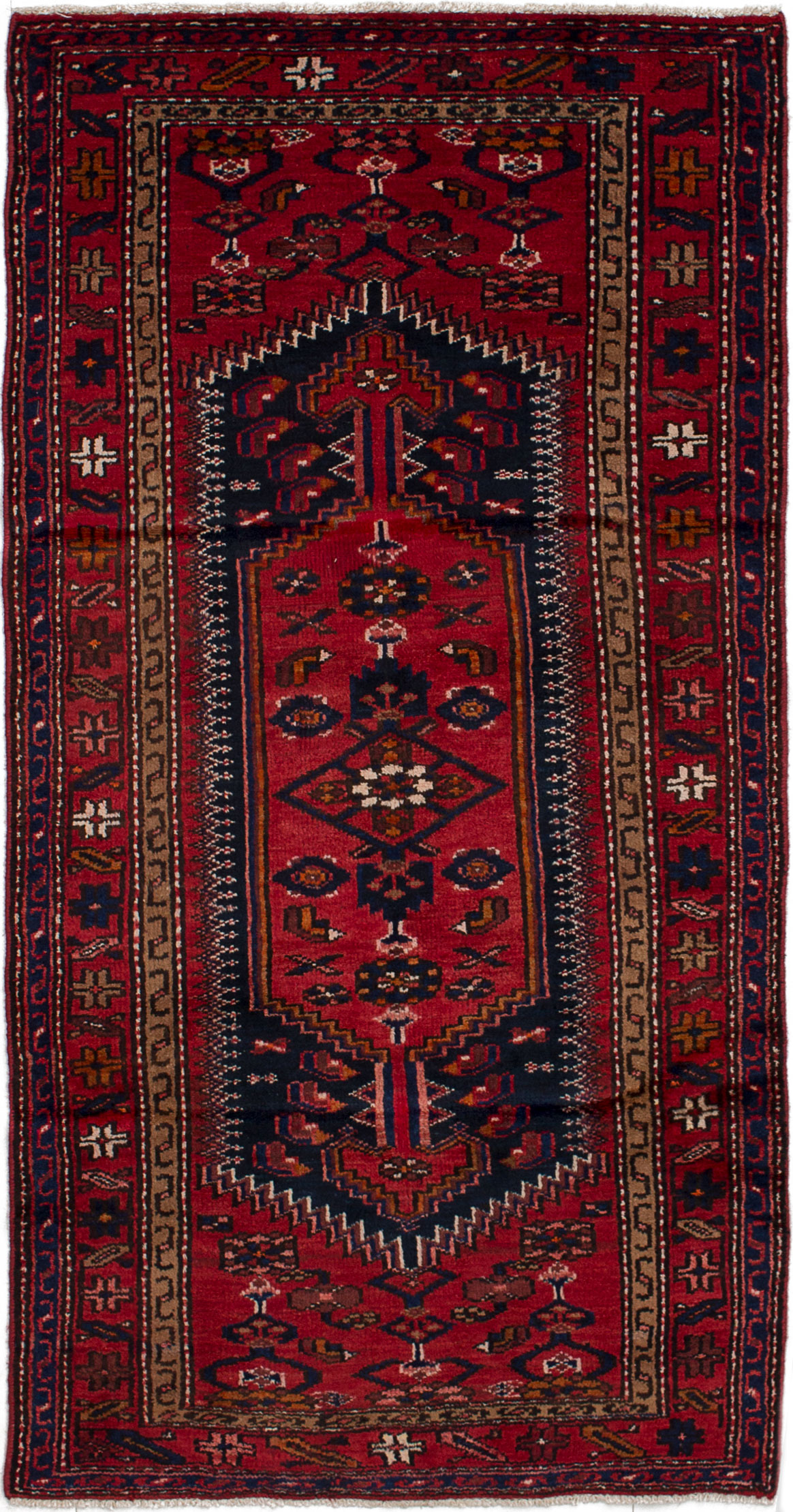Hand-knotted Hamadan Red Wool Rug 3'4" x 6'7"  Size: 3'4" x 6'7"  