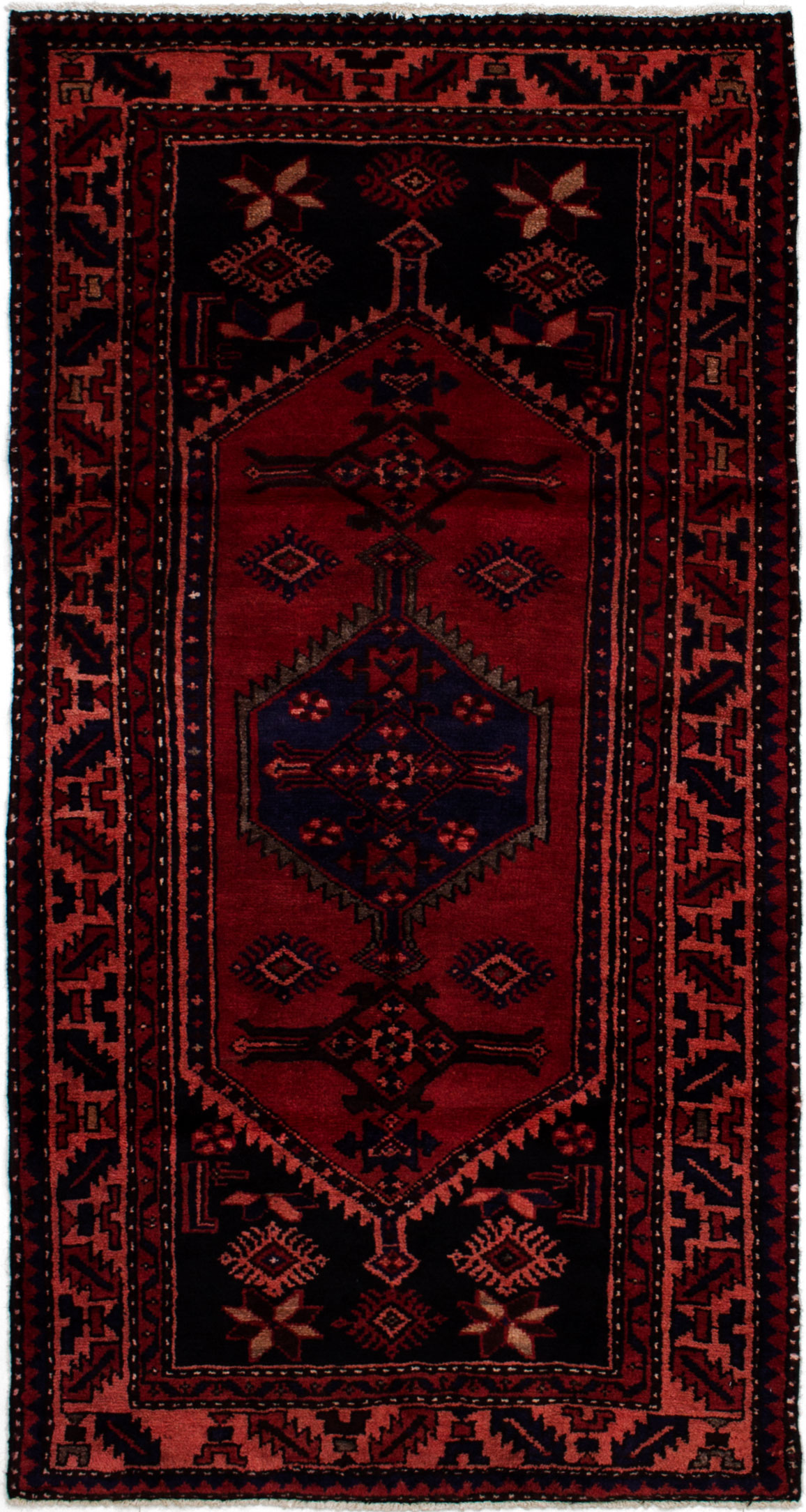 Hand-knotted Hamadan Red Wool Rug 3'4" x 6'6"  Size: 3'4" x 6'6"  