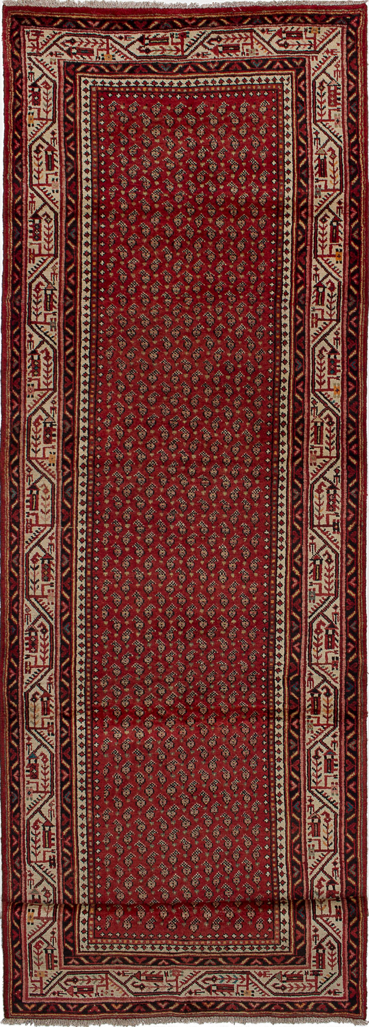 Hand-knotted Arak Red Wool Rug 3'7" x 14'1" Size: 3'7" x 14'1"  