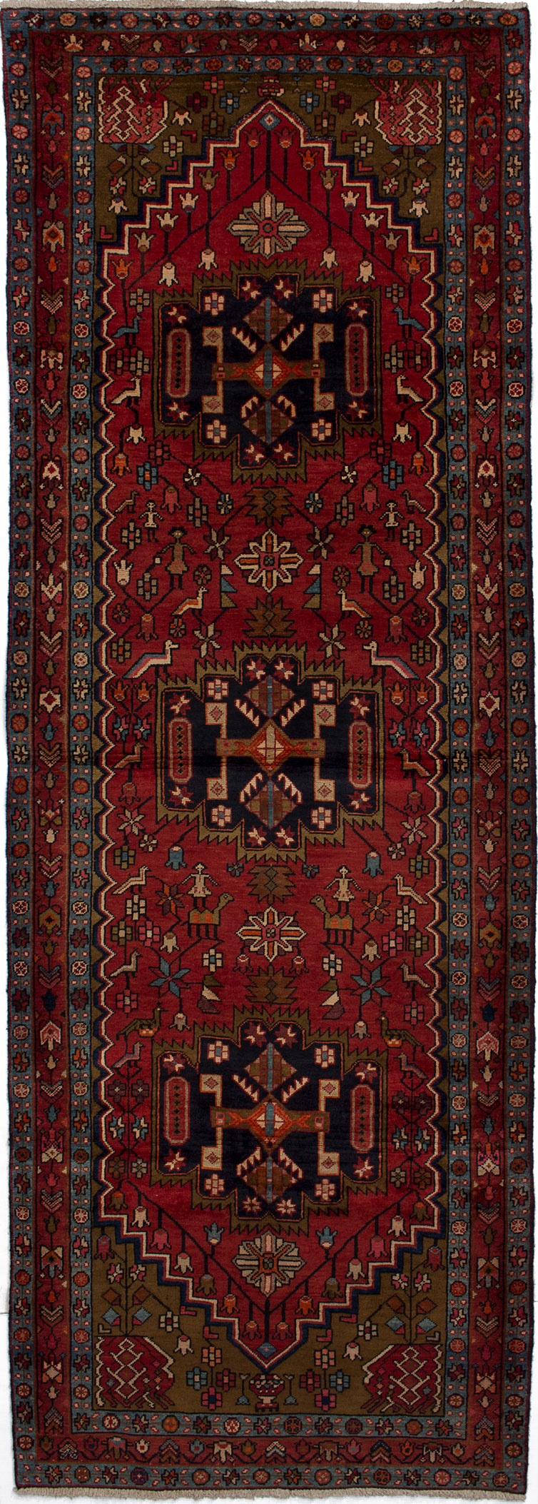 Hand-knotted Ardabil Red Wool Rug 3'8" x 10'7"  Size: 3'8" x 10'7"  