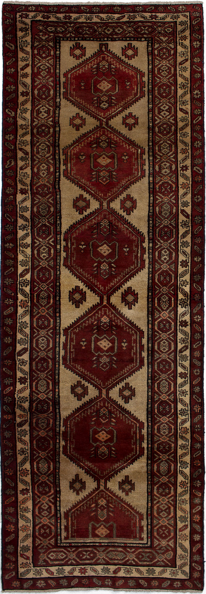 Hand-knotted Ardabil Dark Red Wool Rug 3'7" x 10'6" Size: 3'7" x 10'6"  
