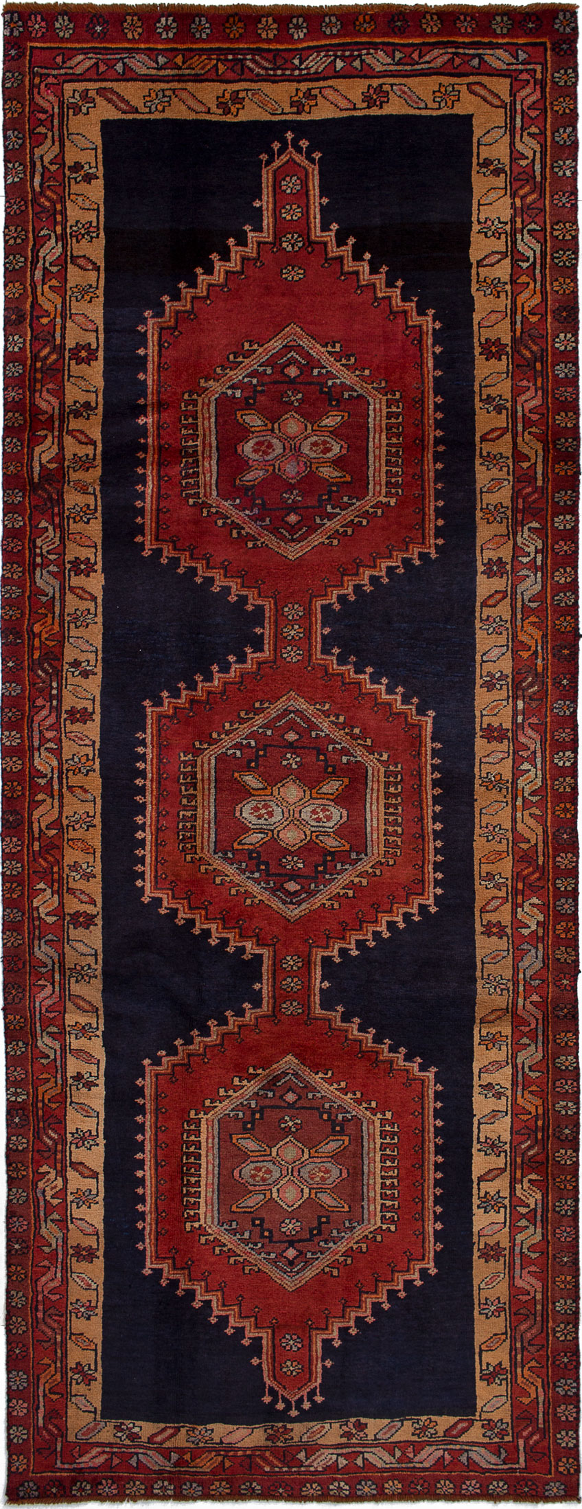 Hand-knotted Ardabil Dark Copper, Dark Navy Wool Rug 4'1" x 10'11" Size: 4'1" x 10'11"  