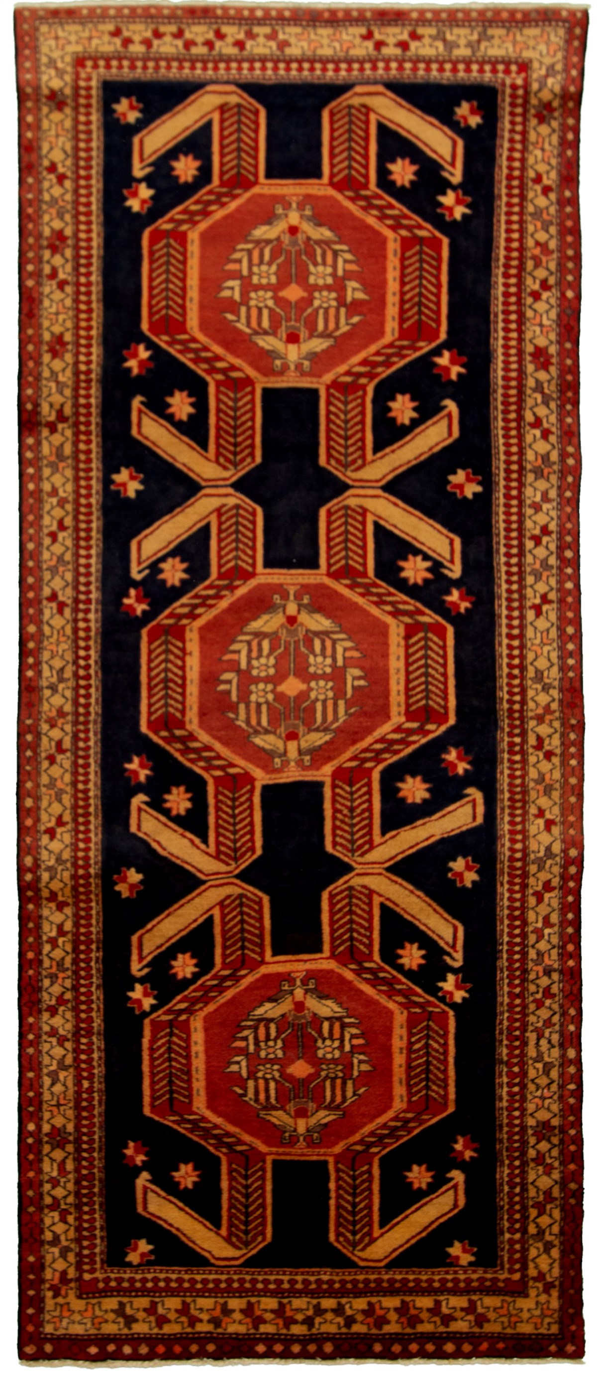 Hand-knotted Ardabil Dark Navy Wool Rug 4'1" x 10'0" Size: 4'1" x 10'0"  