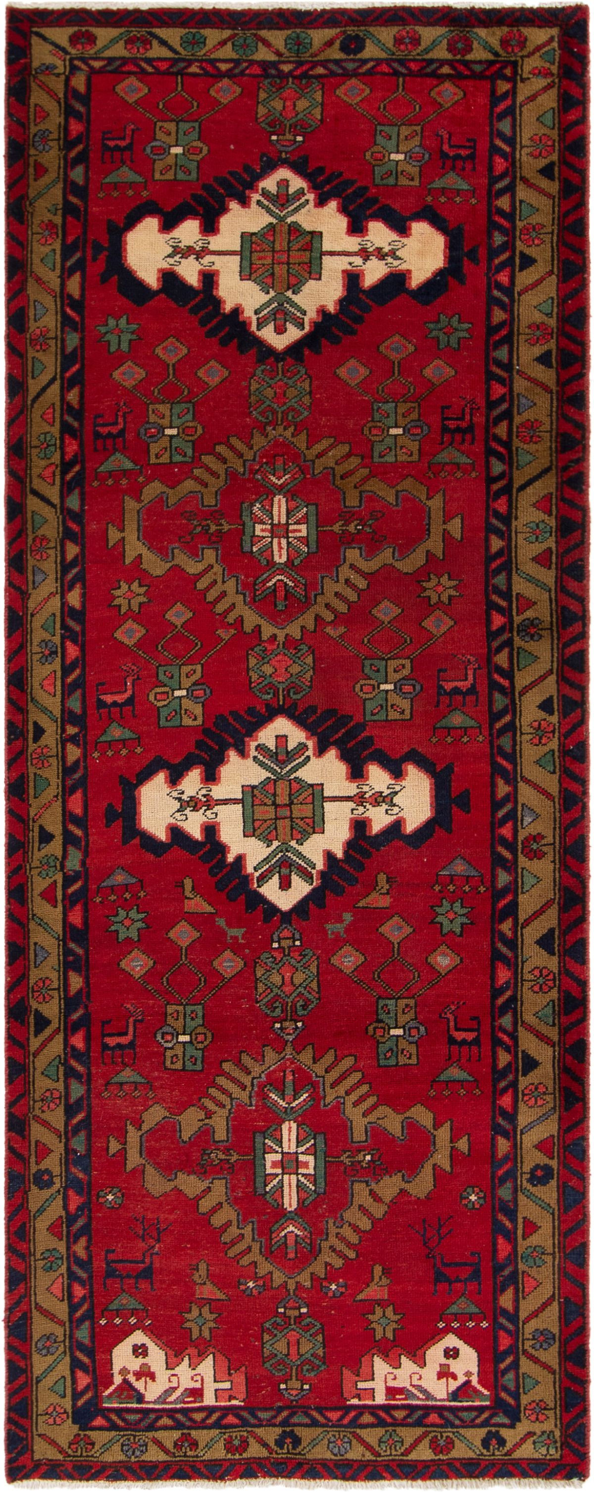 Hand-knotted Ardabil Red Wool Rug 3'6" x 9'0"  Size: 3'6" x 9'0"  