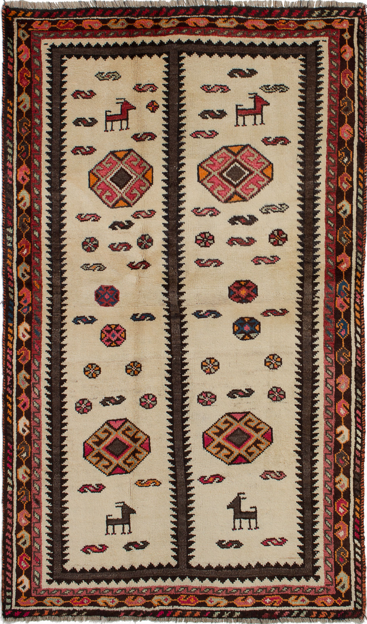 Hand-knotted Persian Gabbeh Brown, Cream Wool Rug 4'2" x 7'2" Size: 4'2" x 7'2"  