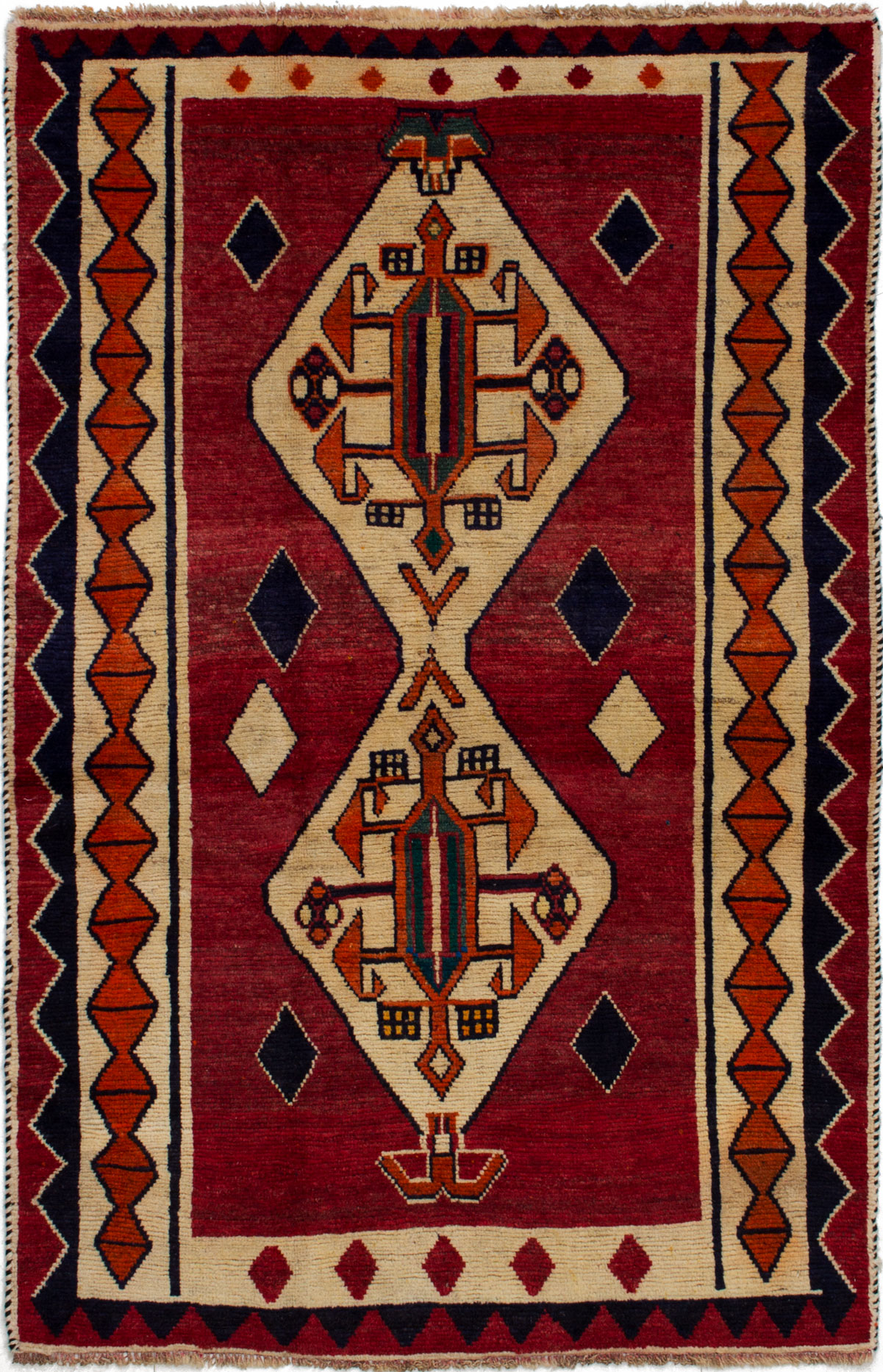 Hand-knotted Persian Gabbeh Red Wool Rug 4'5" x 6'5" Size: 4'5" x 6'5"  